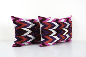 Silk Ikat Velvet Pillow Cover Set of 2 | 16'' x 24''