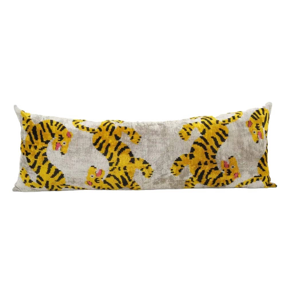 Tiger Silk Ikat Velvet Pillow Cover | 16'' x 44''