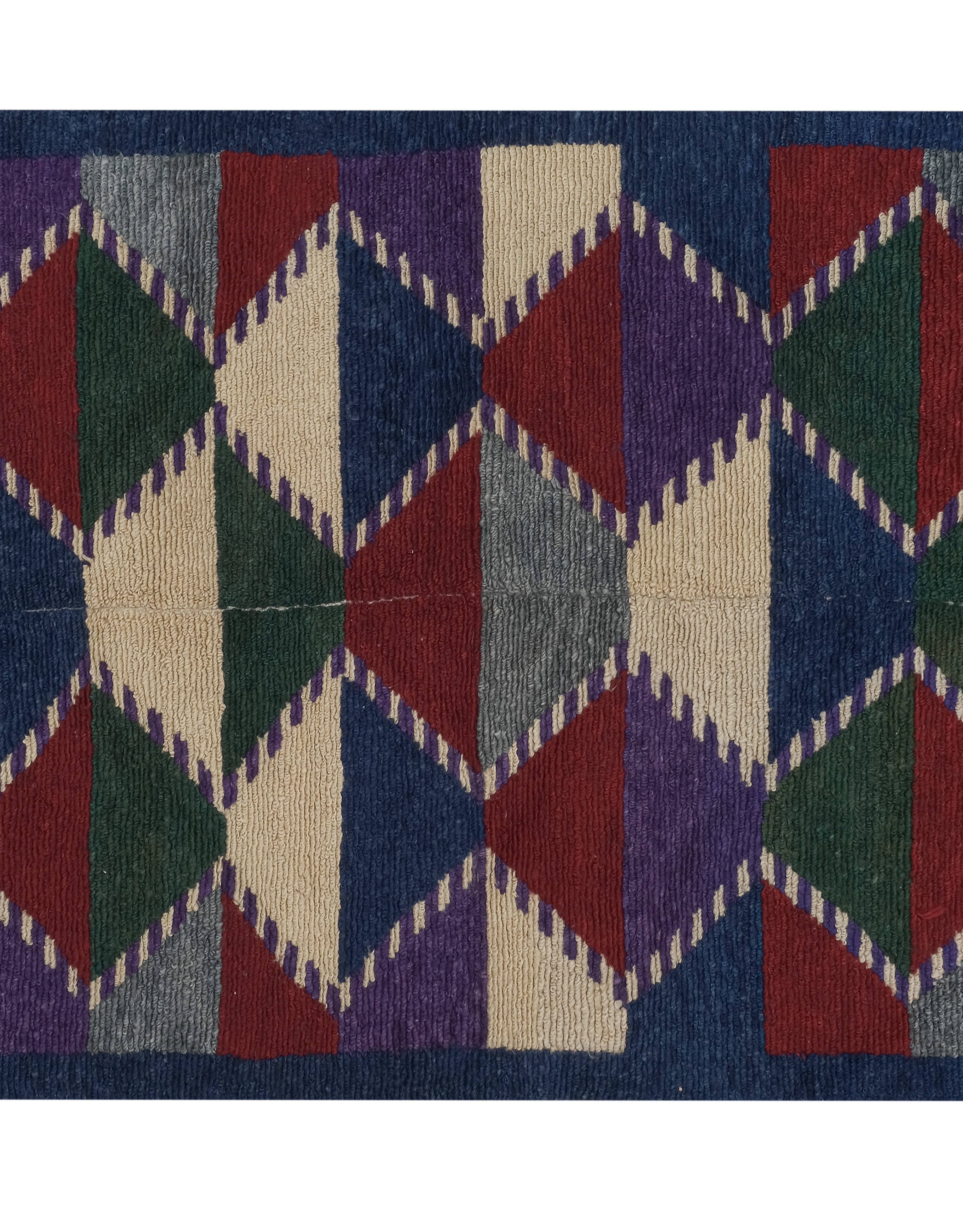 Vintage Checkered Turkish Shaggy Tulu Rug 43'' x 54''