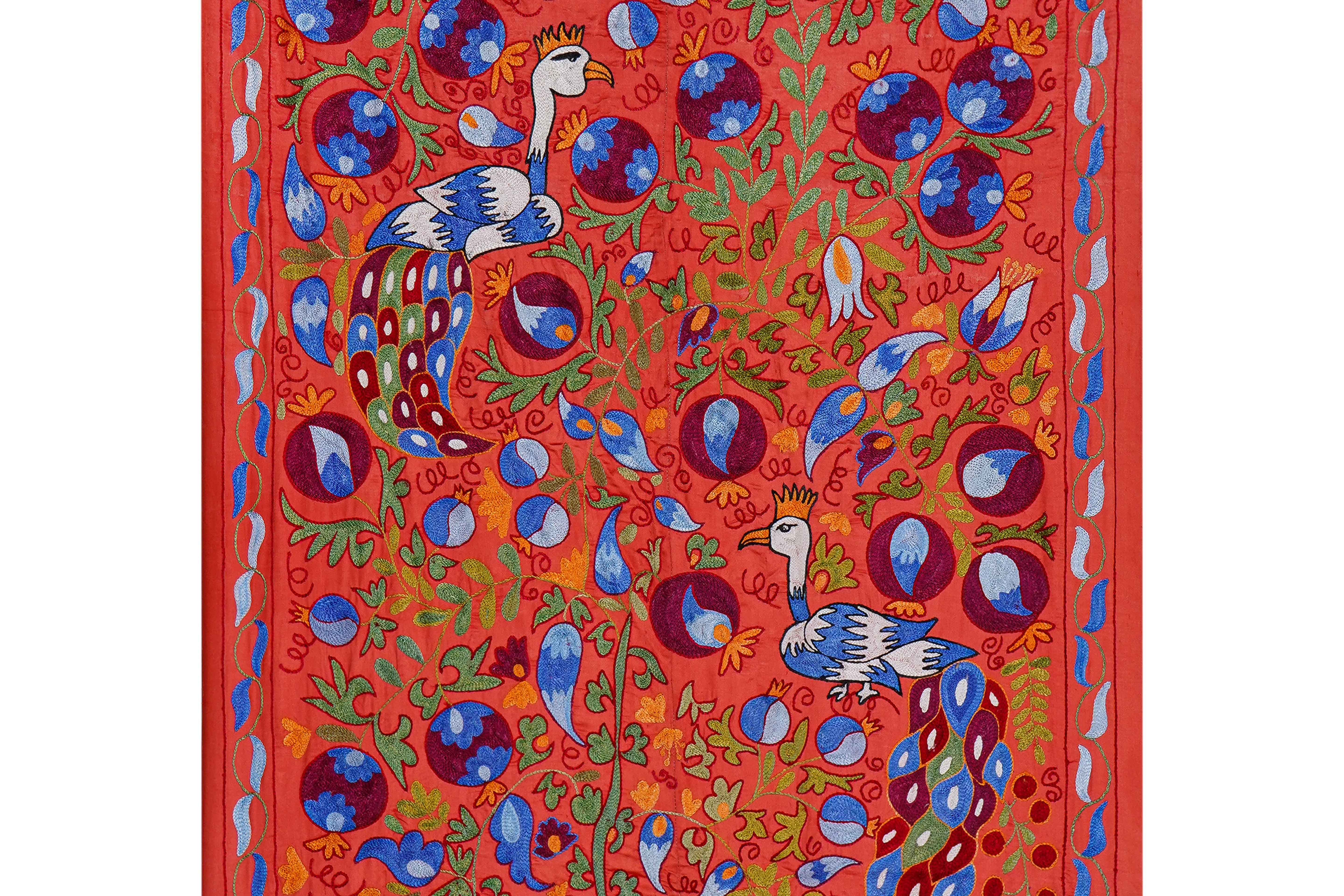 Peacock Silk Suzani Wall Hanging & Bedspread | 3'4'' x 6'1''