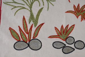 Hand-Embroidered Vintage Textile | 3'5'' x 6'4'' Camel