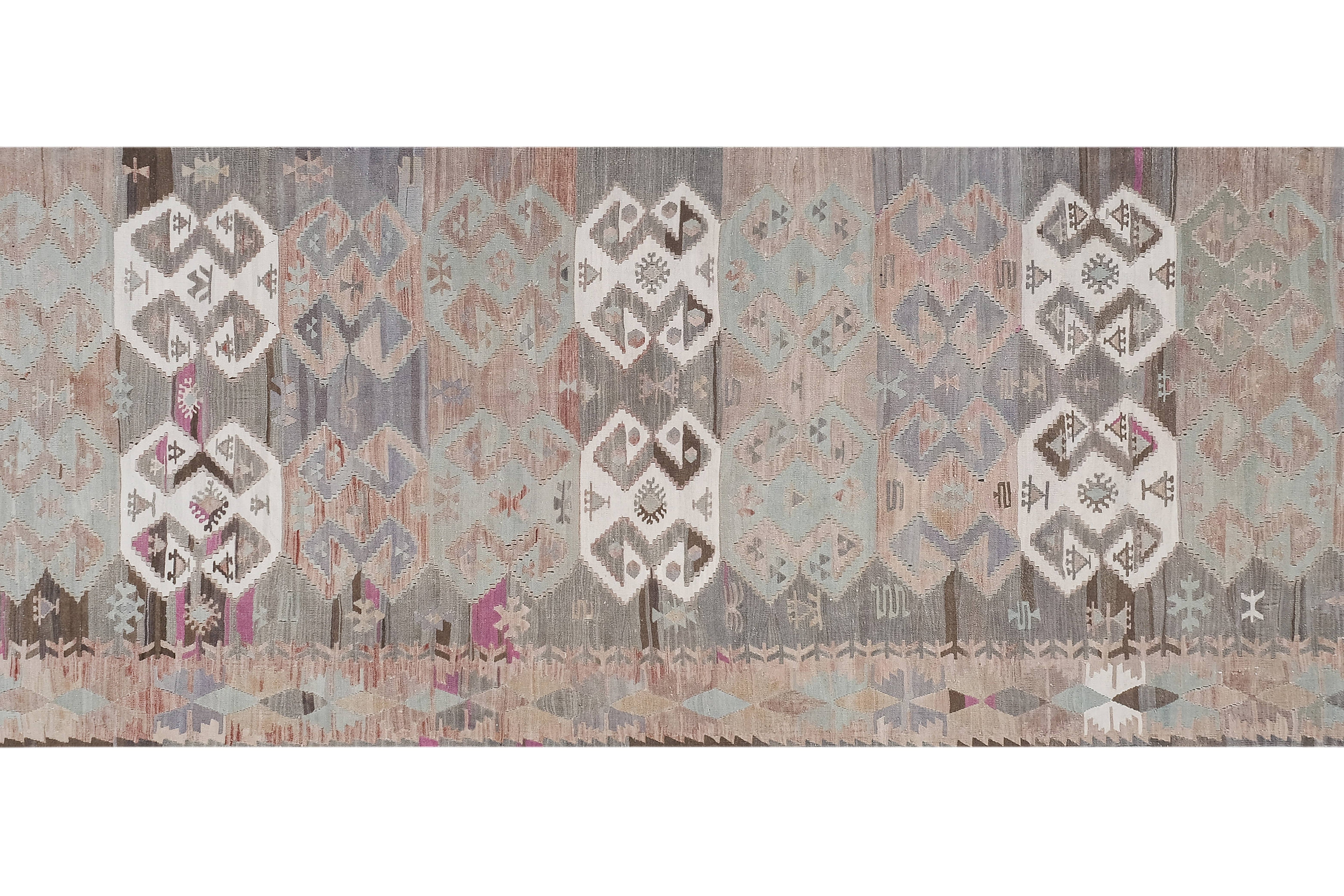 Vintage Turkish Kilim Runner 4'8'' x 13'9''