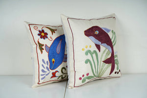 Fish Suzani Pillow Cover Set of 2 | 17'' x 17''