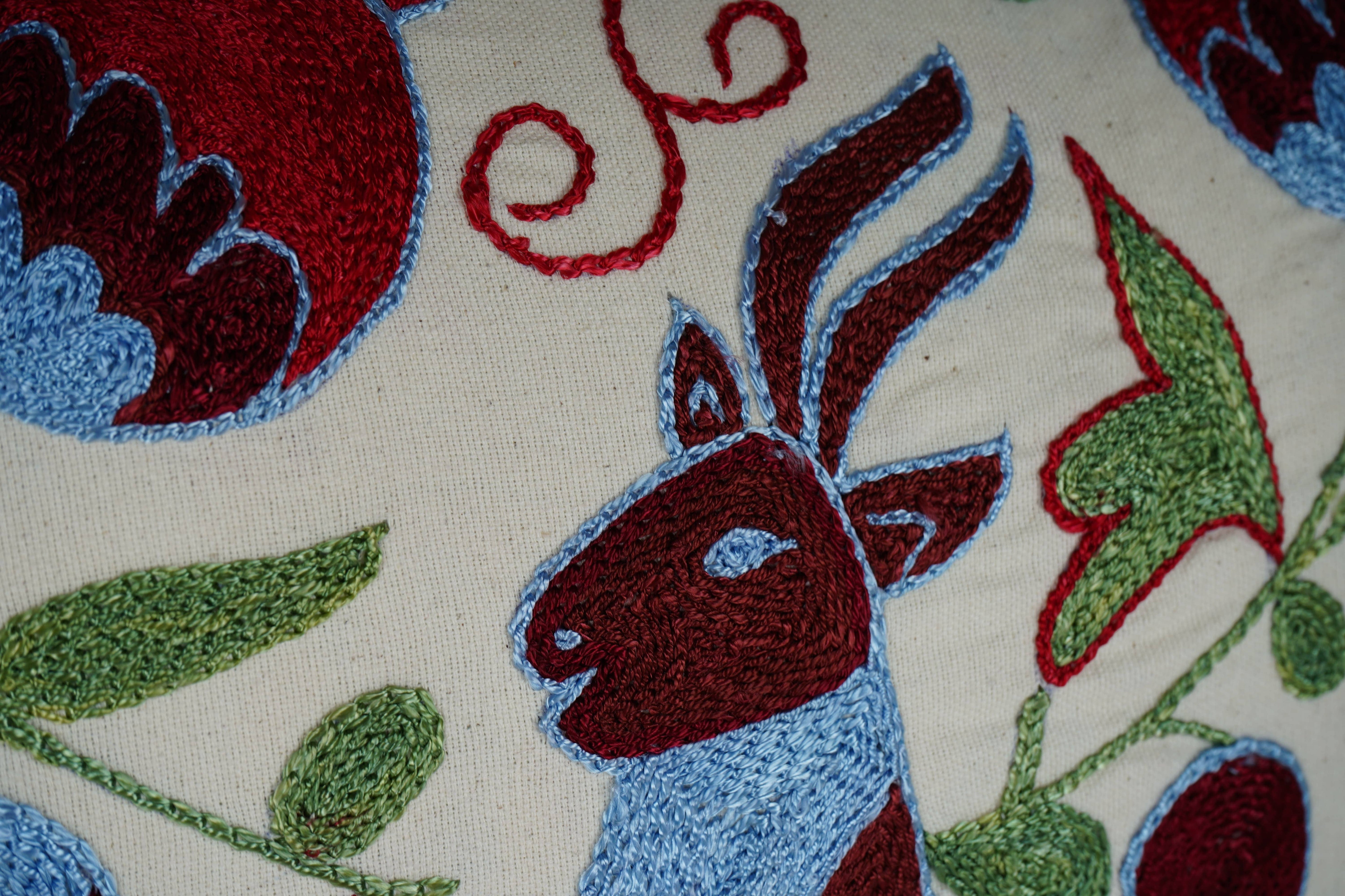 Deer Suzani Bedding Pillow Cover | 18'' x 34''