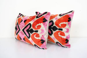Silk Ikat Velvet Pillow Cover Set of 2 | 15'' x 23''