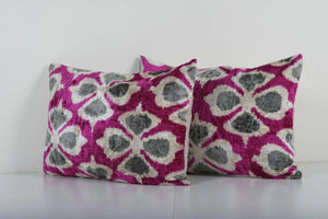 Silk Ikat Velvet Pillow Cover Set of 2 | 15'' x 23''