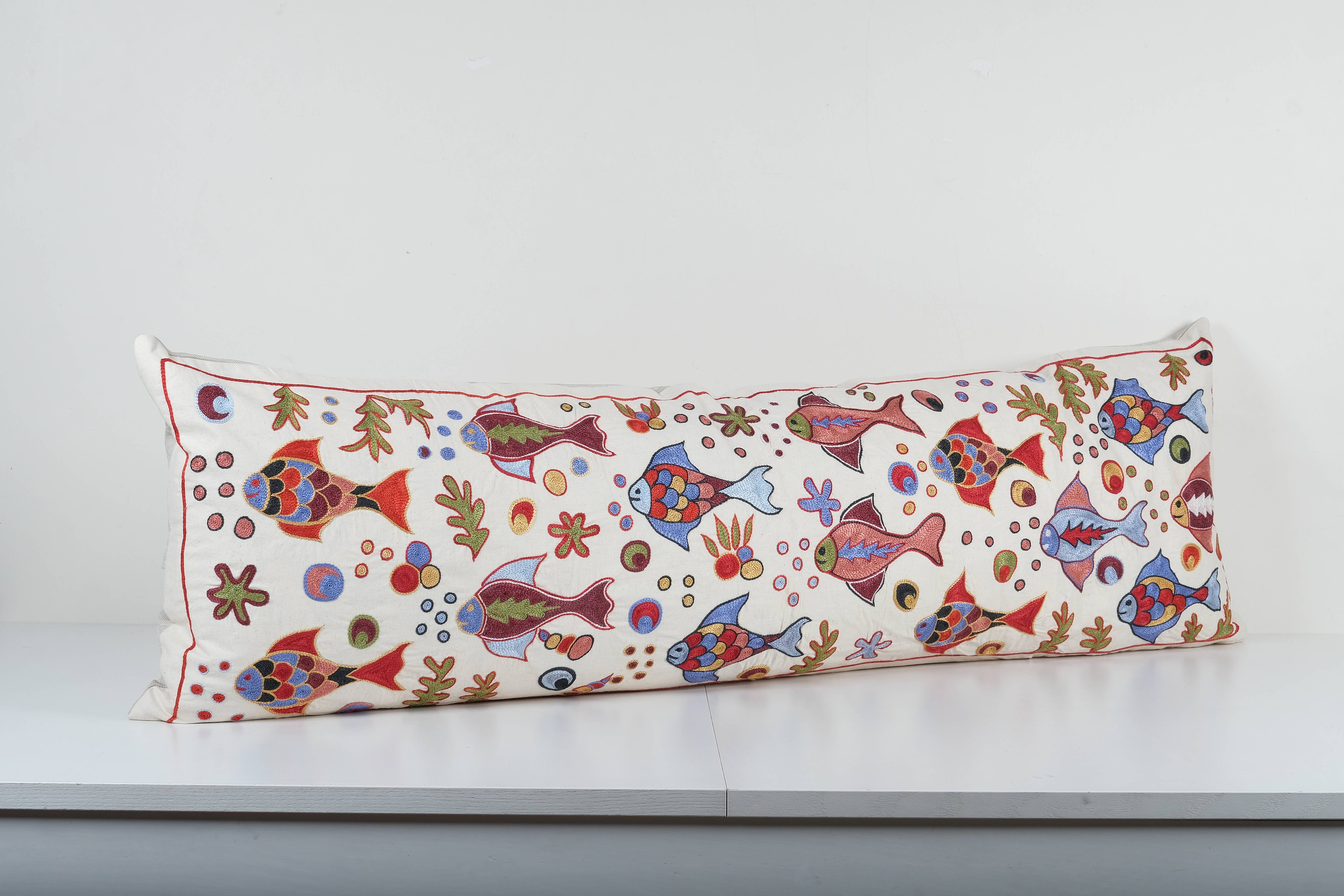 Fish Suzani Bedding Pillow Cover | 18'' x 55''