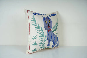 Cat Suzani Pillow Cover | 18'' x 18''