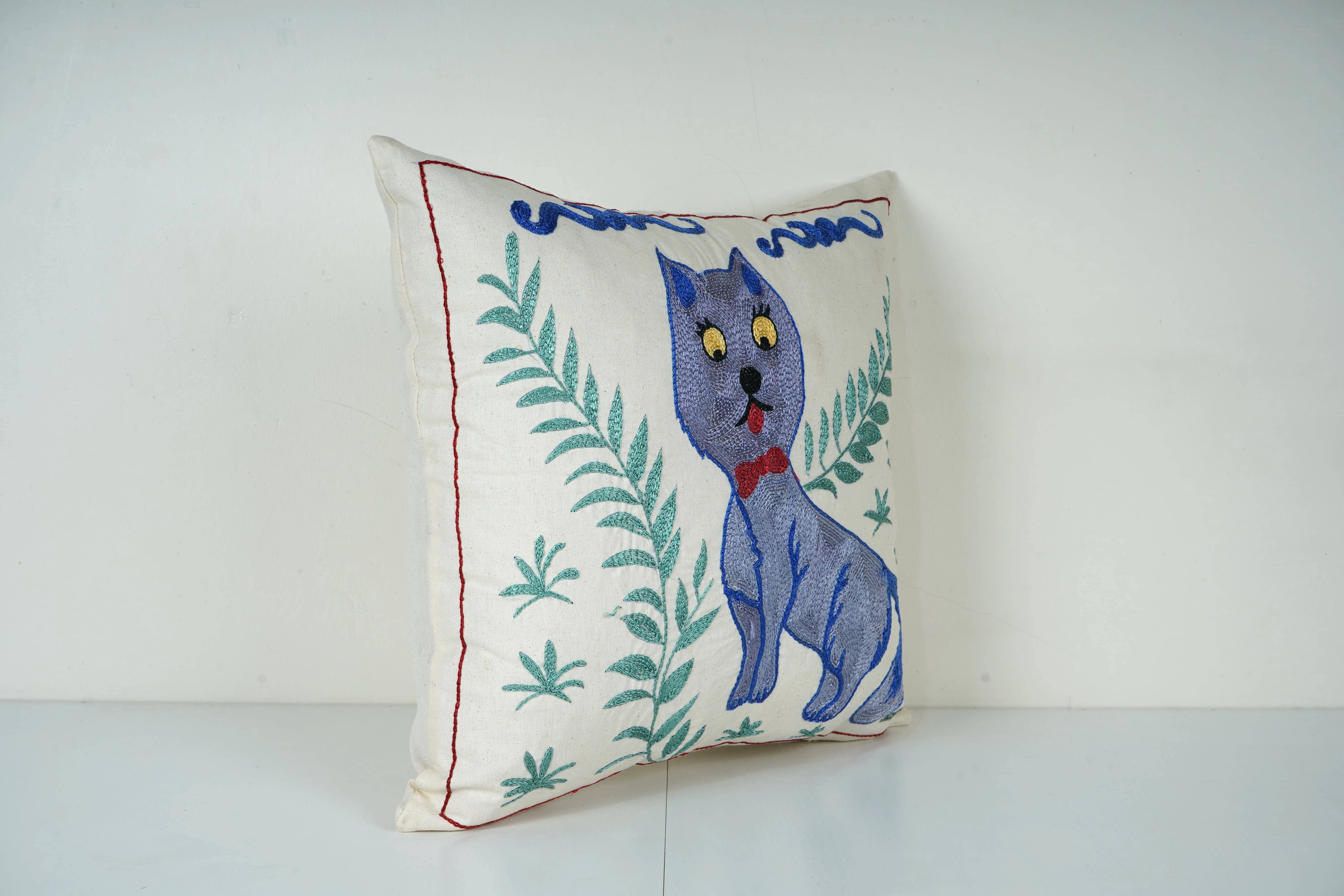 Cat Suzani Pillow Cover | 18'' x 18''