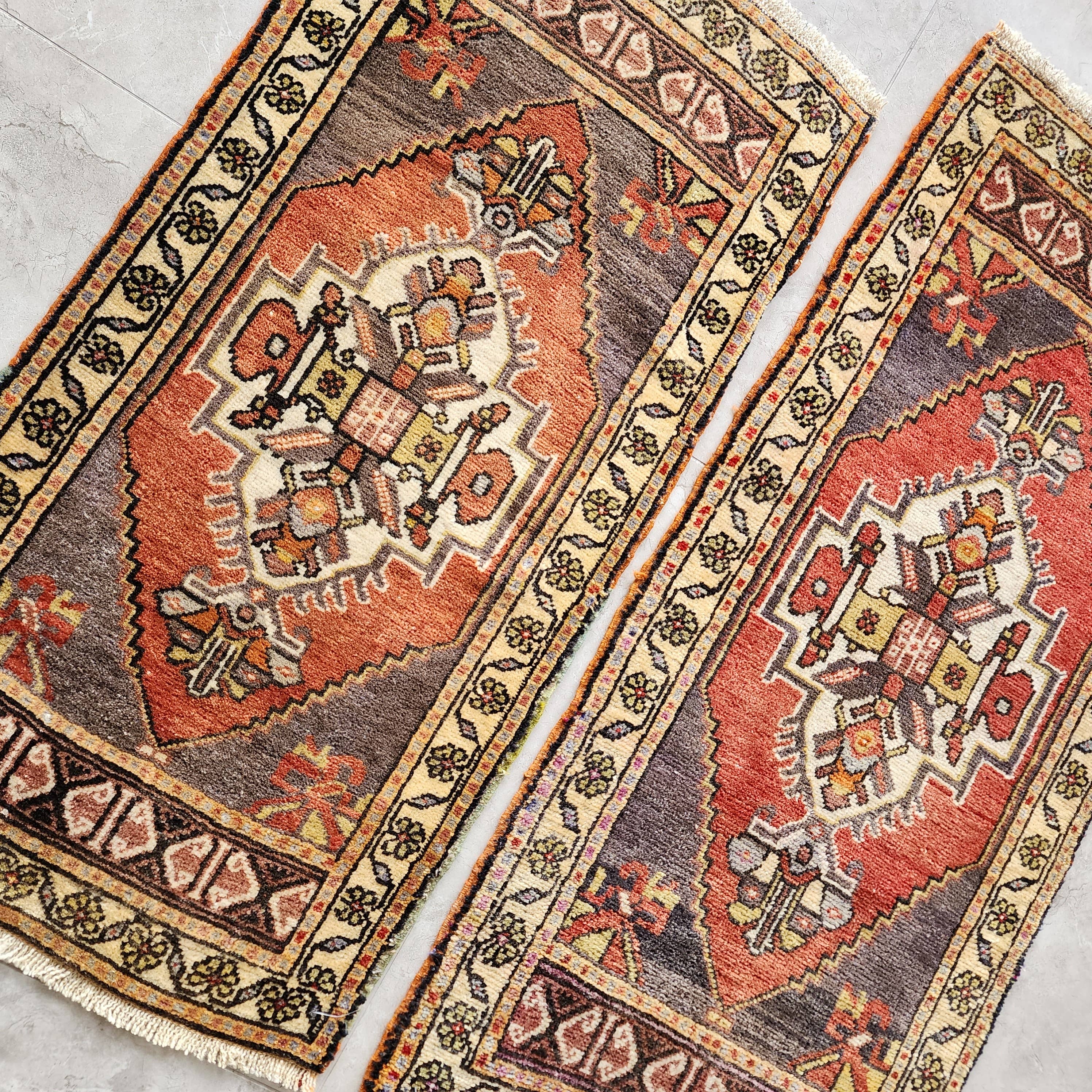 Vintage Turkish Yastik Rugs Set of 2 | 19'' x 37''