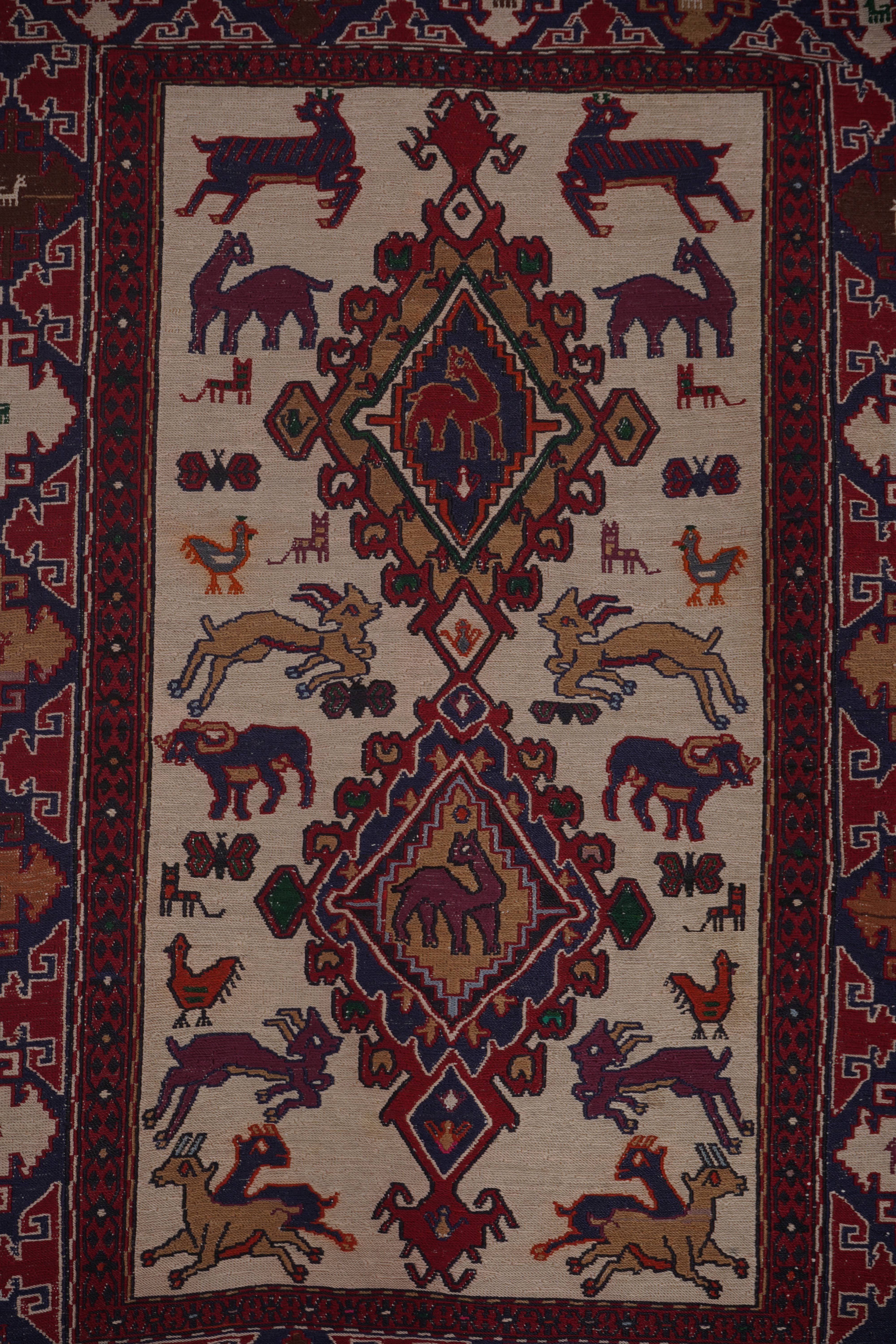 Vintage Soumac Kilim Rug 3'5'' x 4'7''