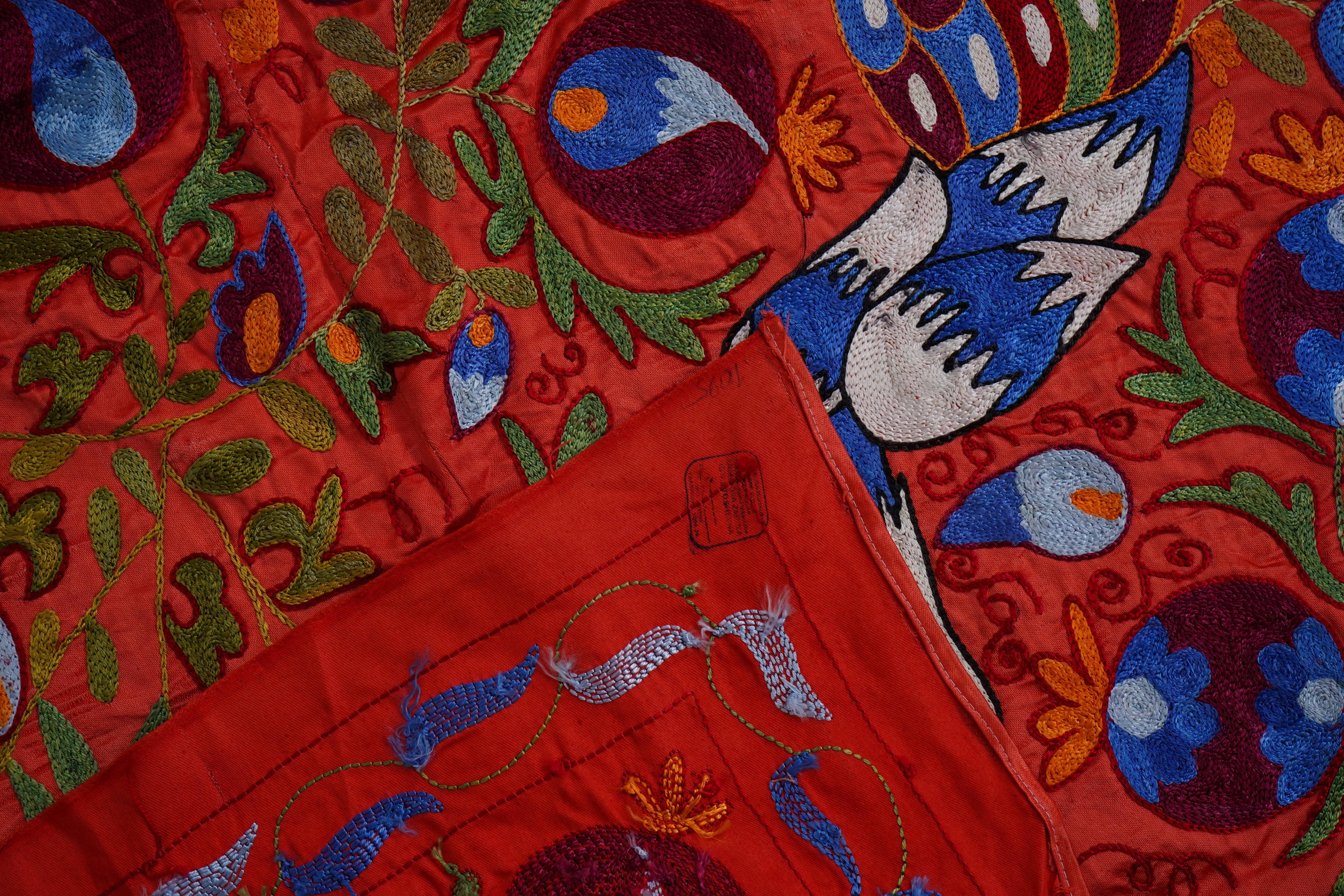 Peacock Silk Suzani Wall Hanging & Bedspread | 3'4'' x 6'1''