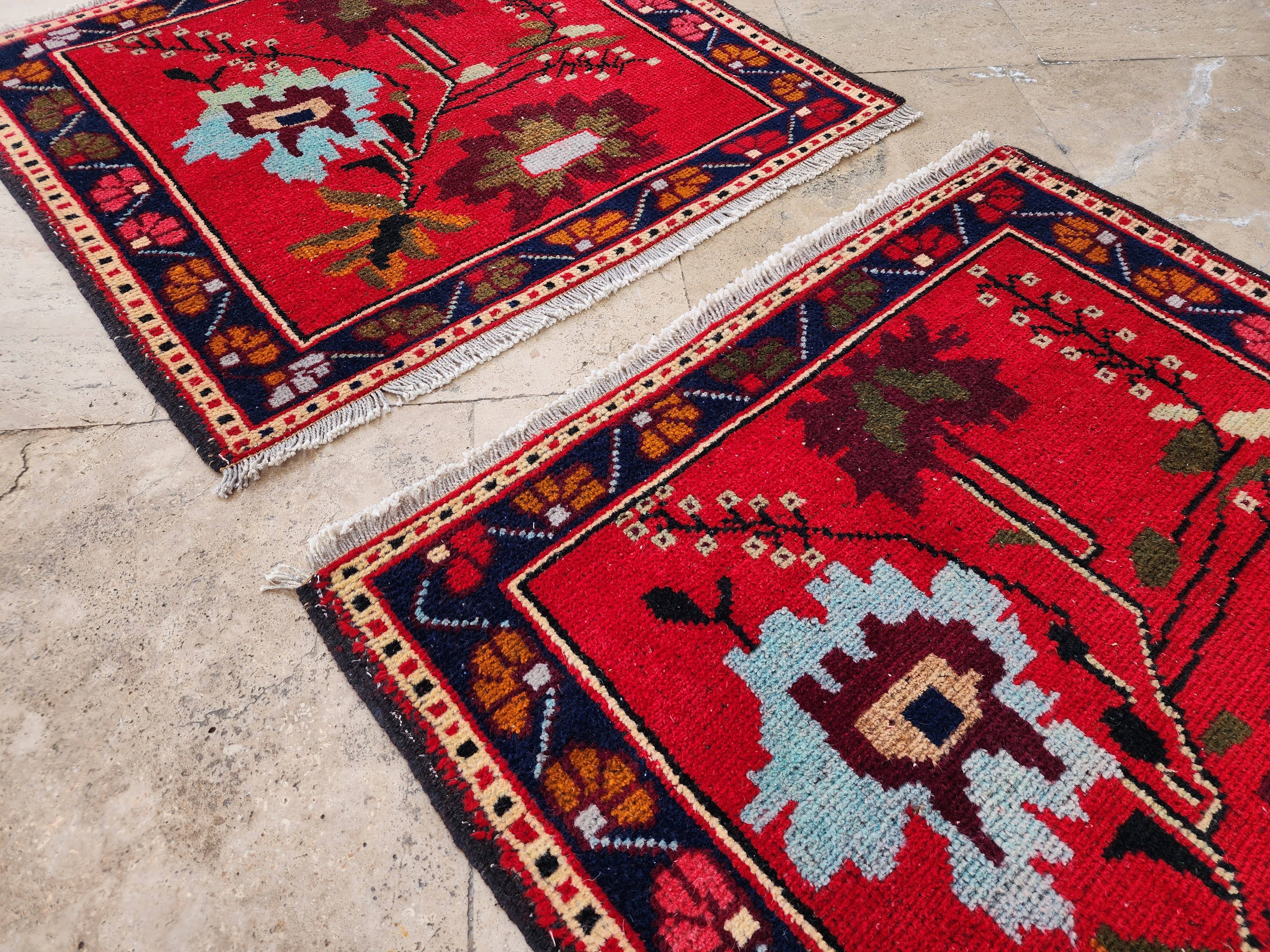 Vintage Turkish Yastik Rugs Set of 2 | 29'' x 31''
