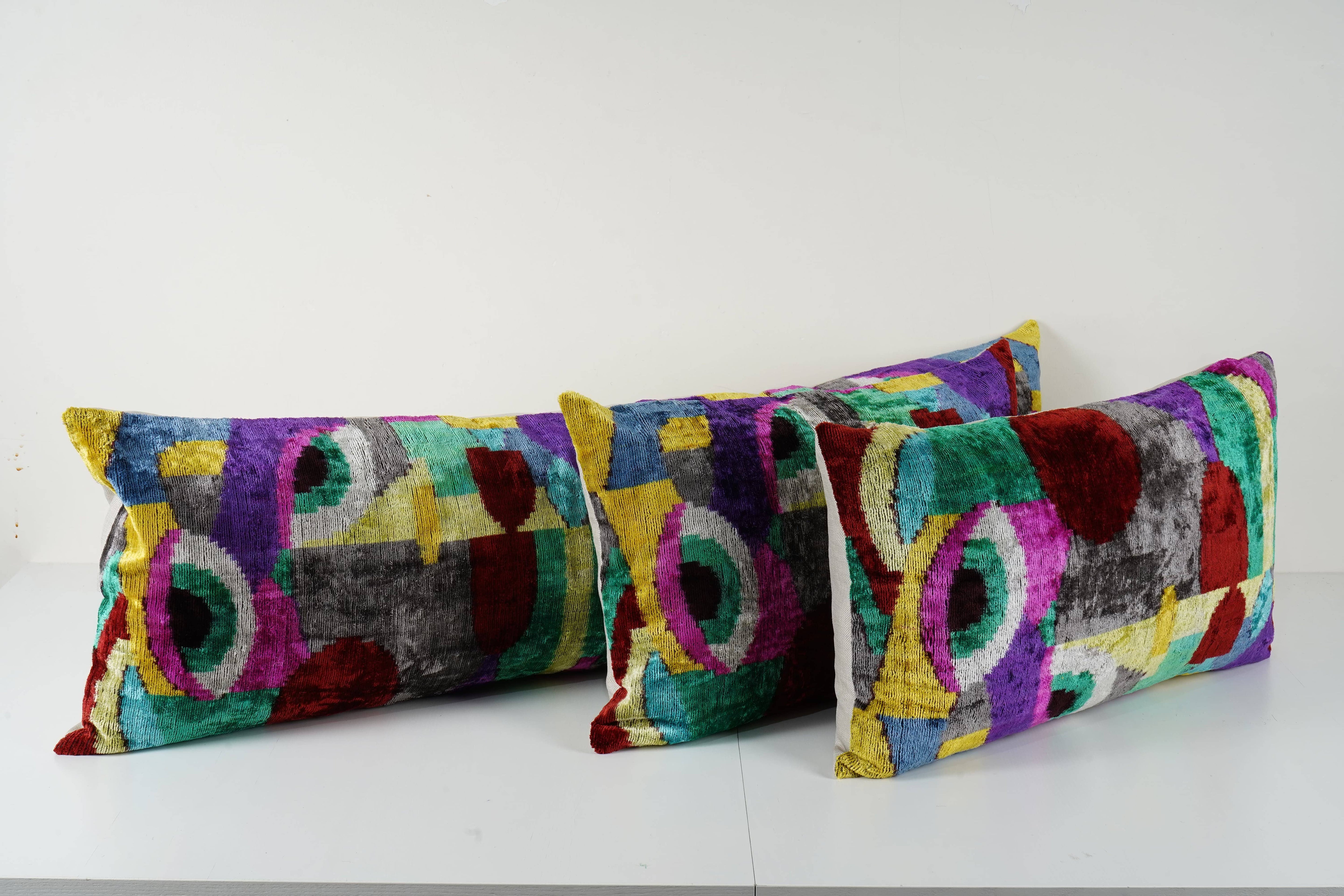 Silk Ikat Velvet Pillow Cover Set of 3 | 16'' x 24''