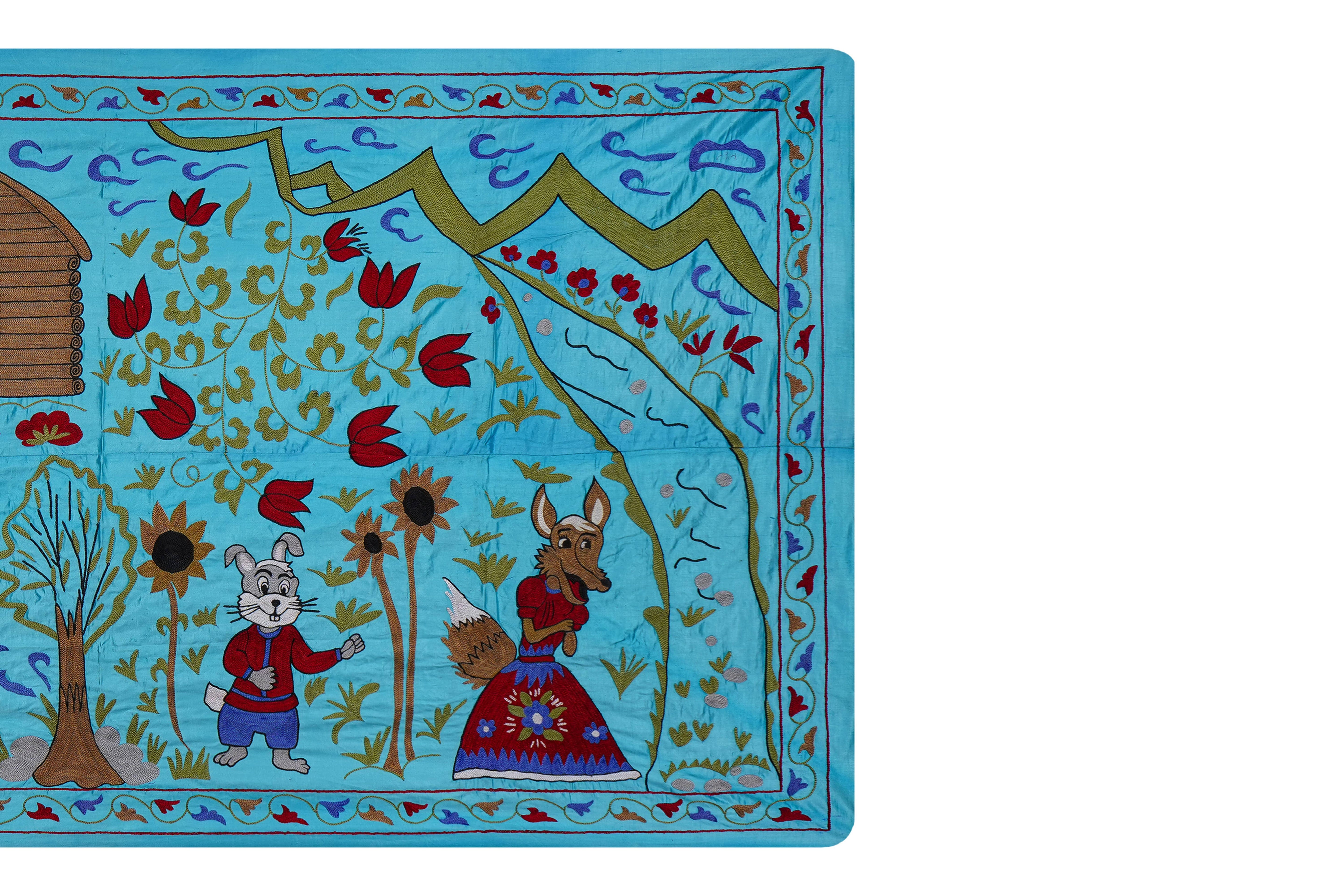Hand-Embroidered Suzani Wall Hanging & Bedspread 3'5'' x 6'3''