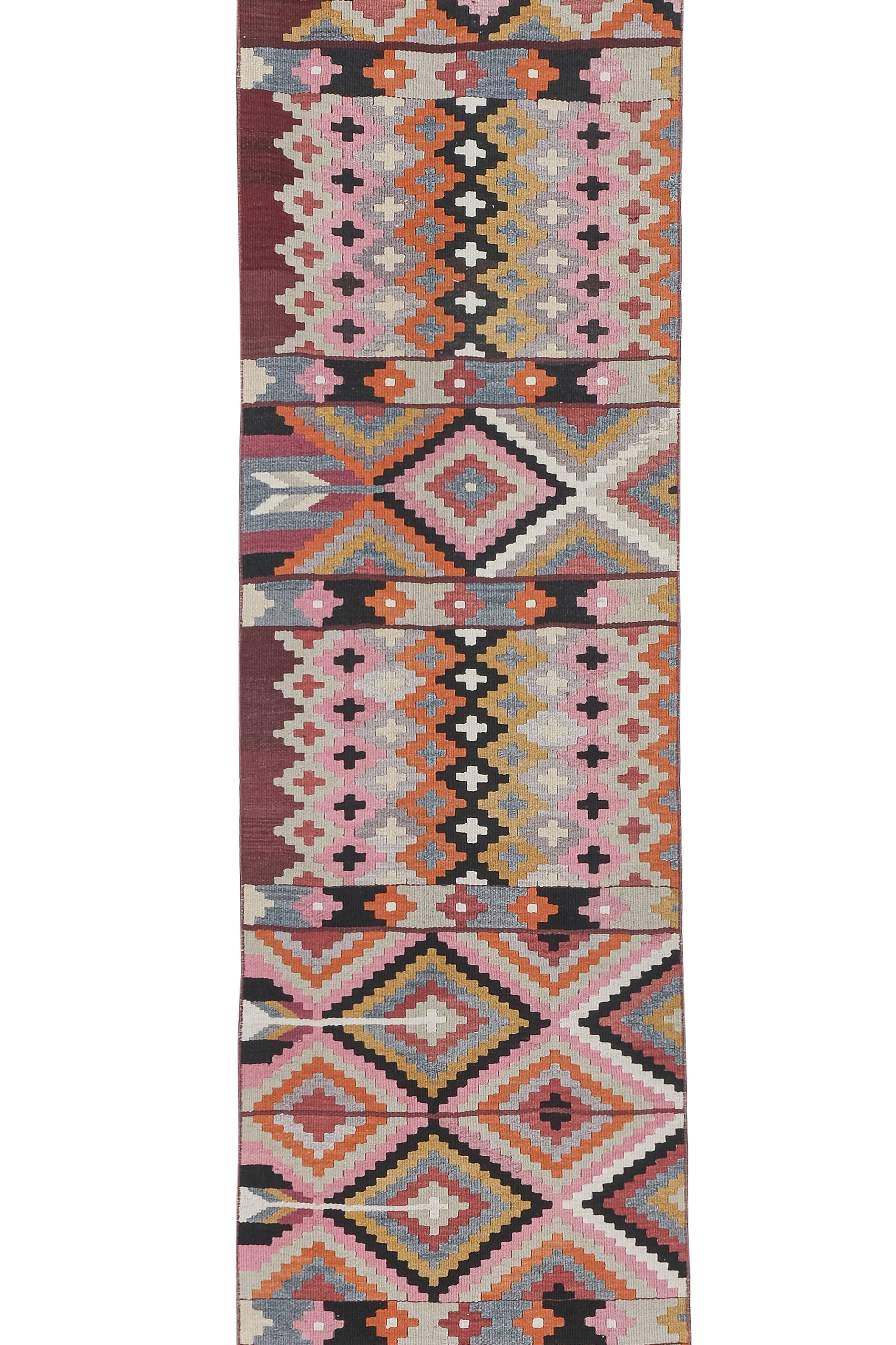 Vintage Turkish Kilim Runner 2'6'' x 14'7''