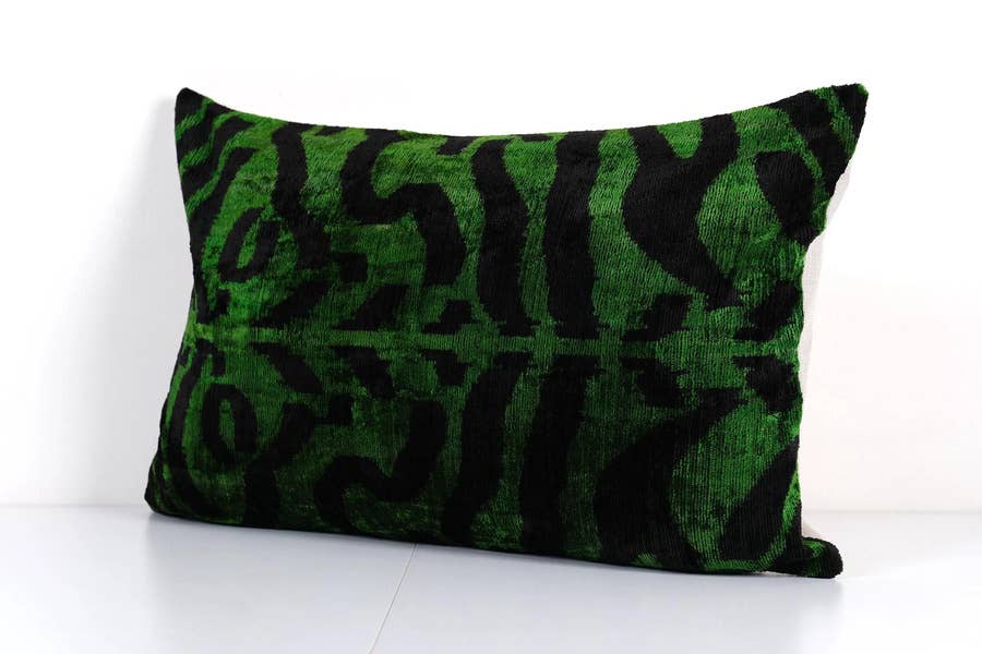 Zebra Silk Ikat Velvet Pillow Cover | 16'' x 24''