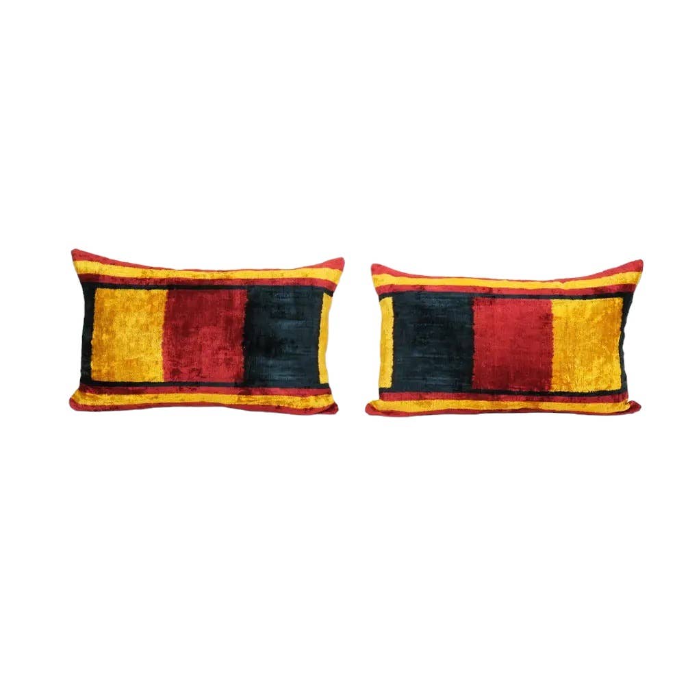 Silk Ikat Velvet Pillow Cover Set of 2 | 15'' x 23''
