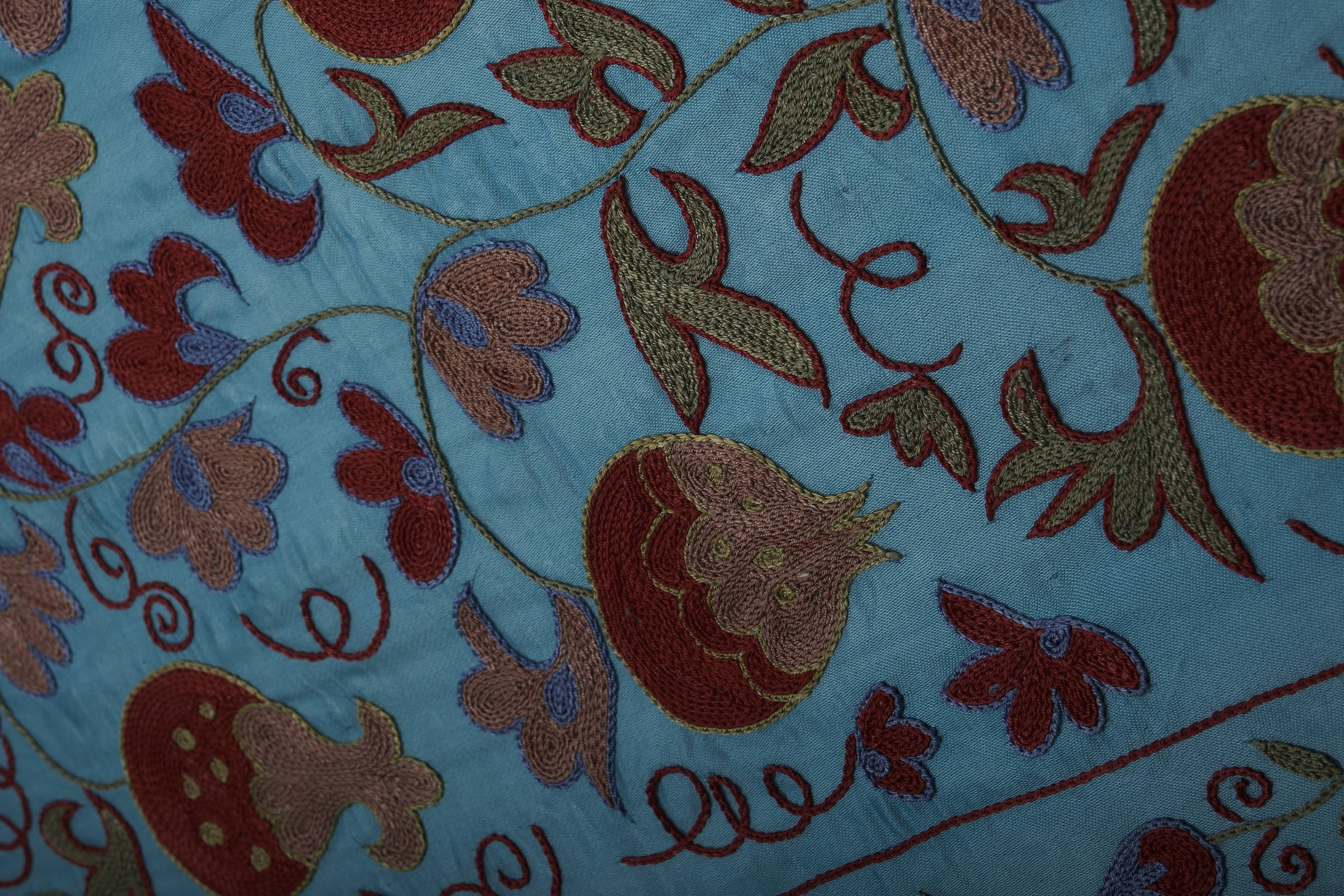 Hand-Embroidered Silk Suzani Wall Hanging & Bedspread 1'9'' x 6'3''
