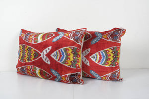 Fish Silk Ikat Velvet Pillow Cover Set of 2 | 16'' x 24''
