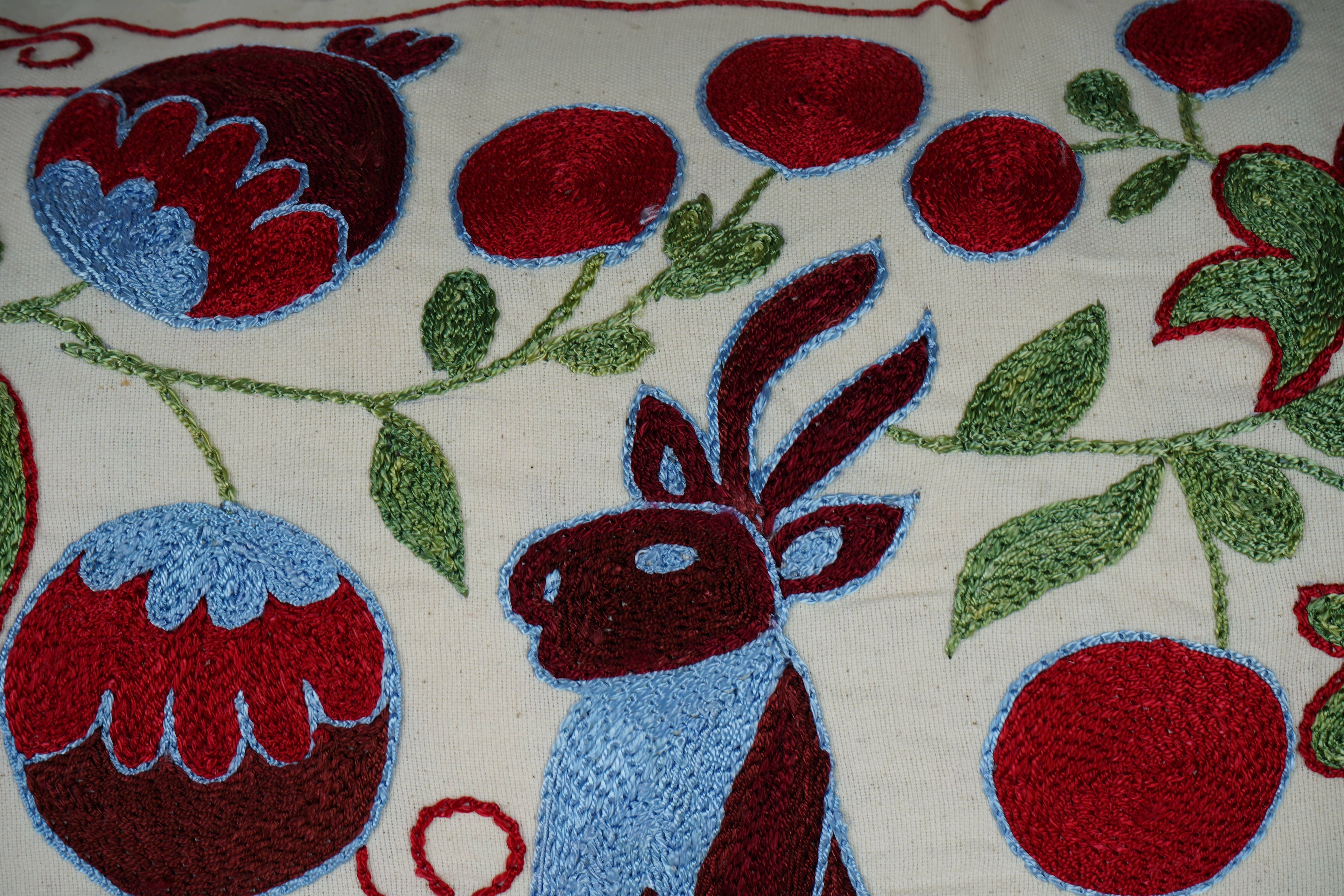 Deer Suzani Bedding Pillow Cover | 18'' x 34''