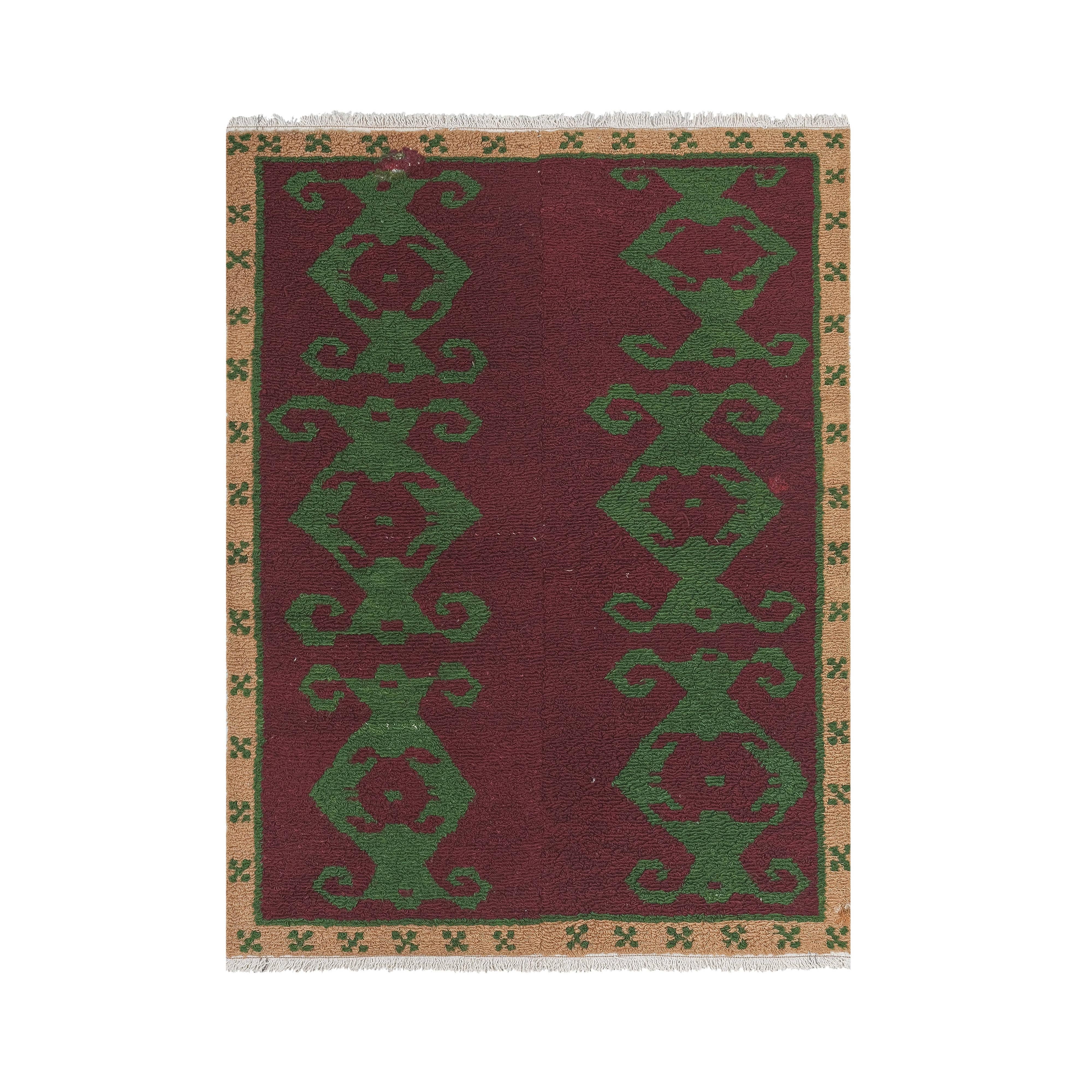Vintage Checkered Turkish Tulu Rug 4' x 5'1''