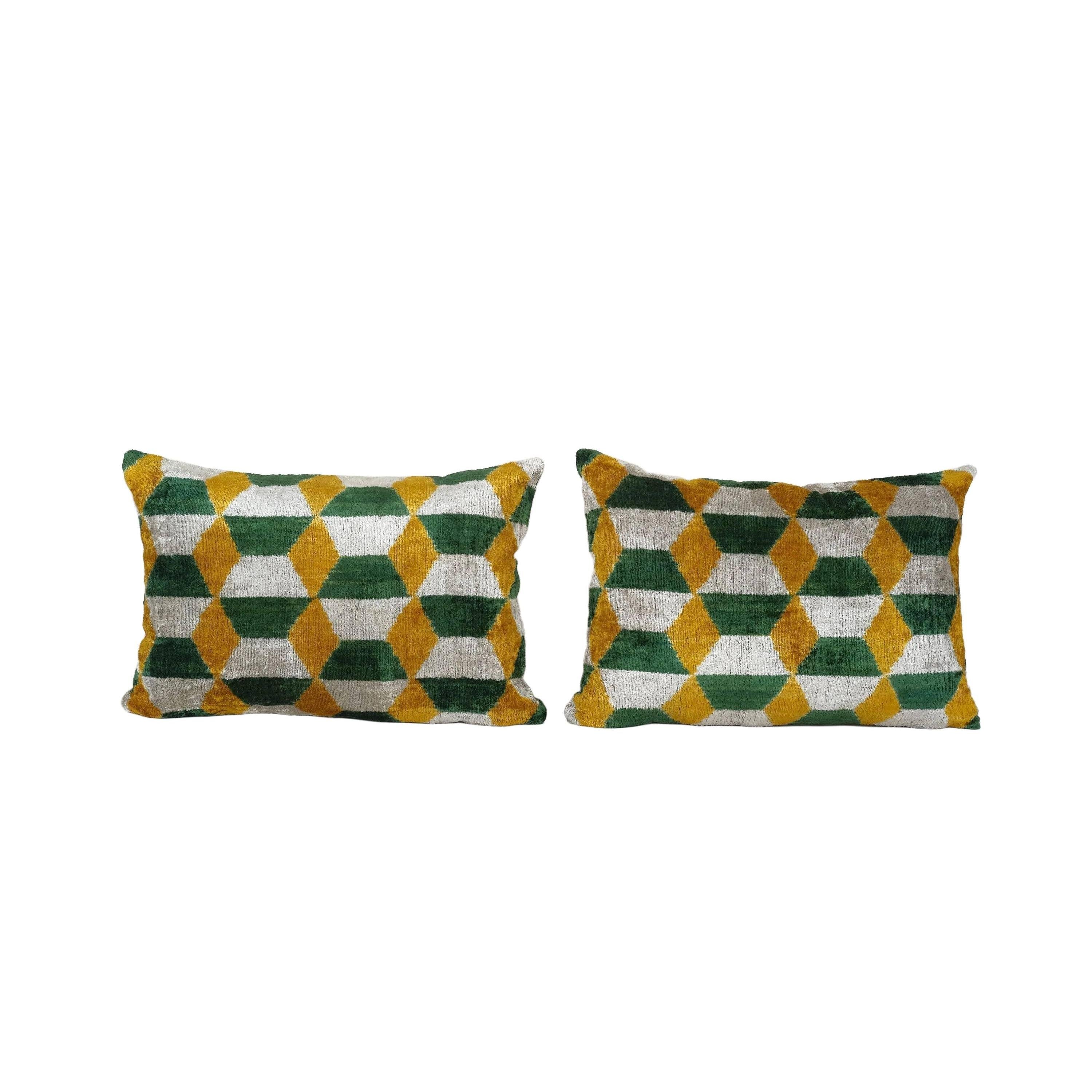 Silk Ikat Velvet Pillow Cover Set of 2 | 15'' x 22''