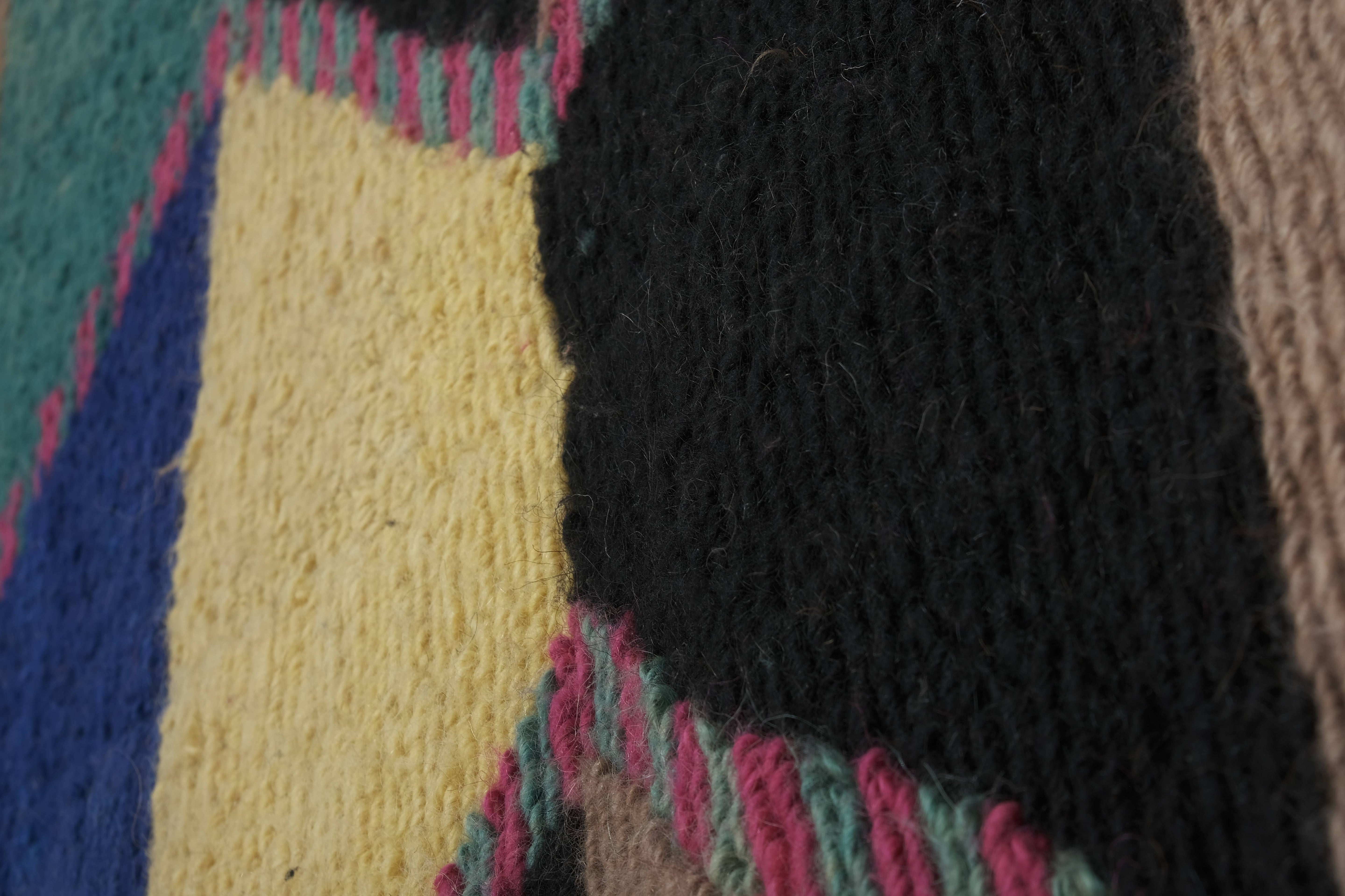 Vintage Checkered Turkish Shaggy Tulu Rug 49'' x 56''