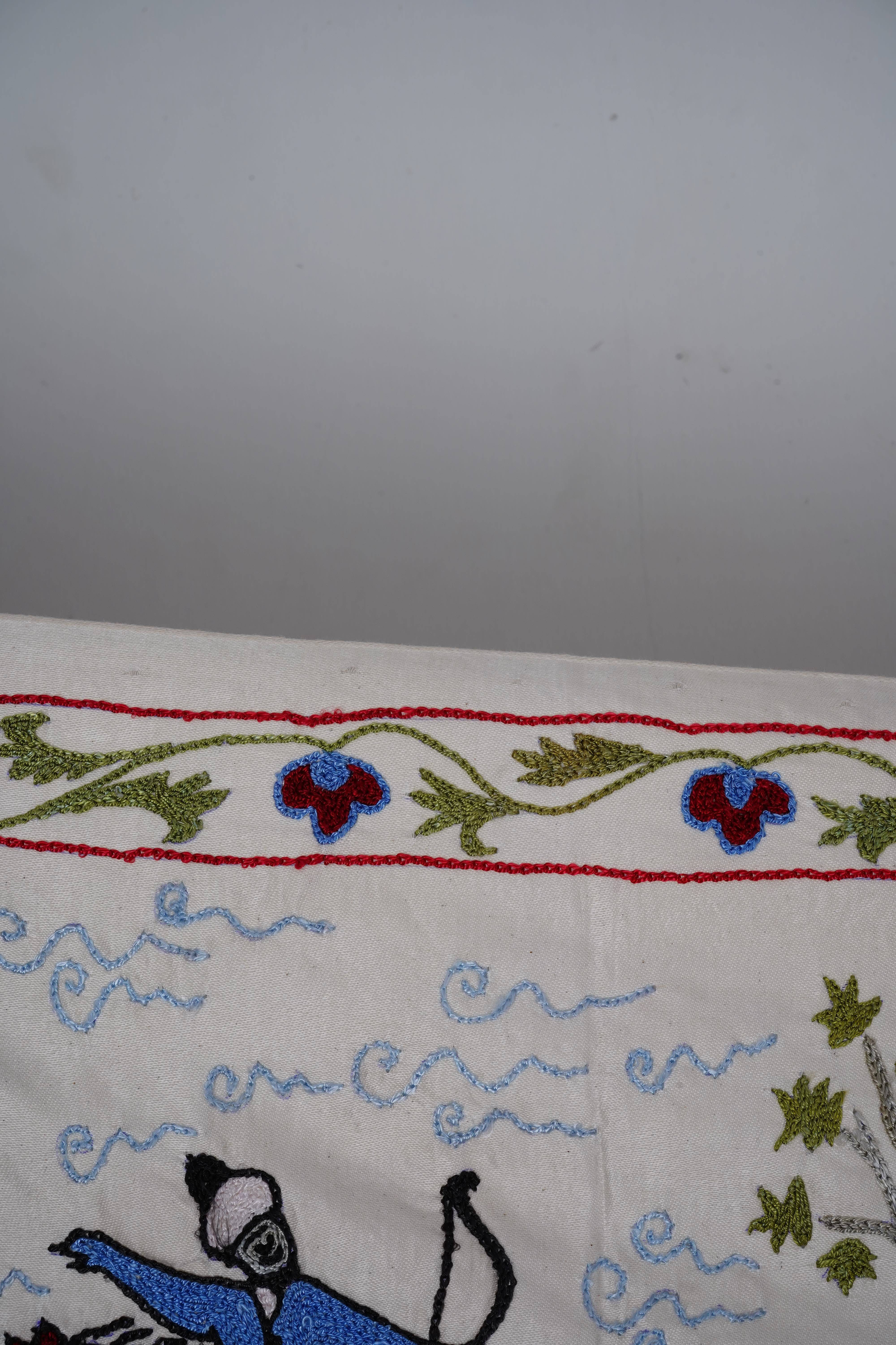 Horse Silk Suzani Wall Hanging & Bedspread 1'8'' x 6'1''