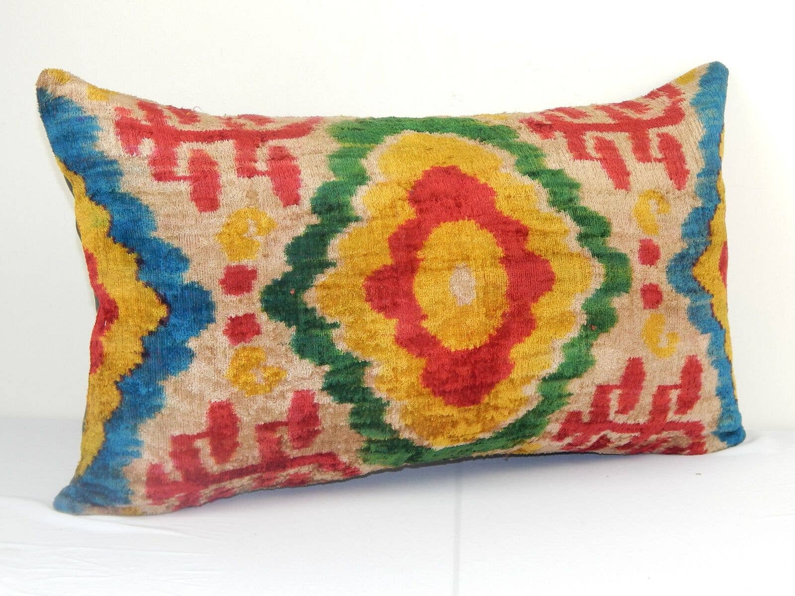 Silk Ikat Patchwork Velvet Pillow Cover | 16'' x 26''