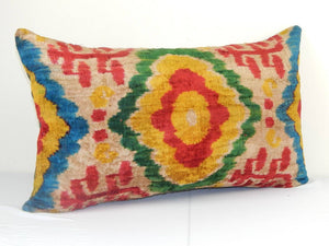 Silk Ikat Patchwork Velvet Pillow Cover | 16'' x 26''