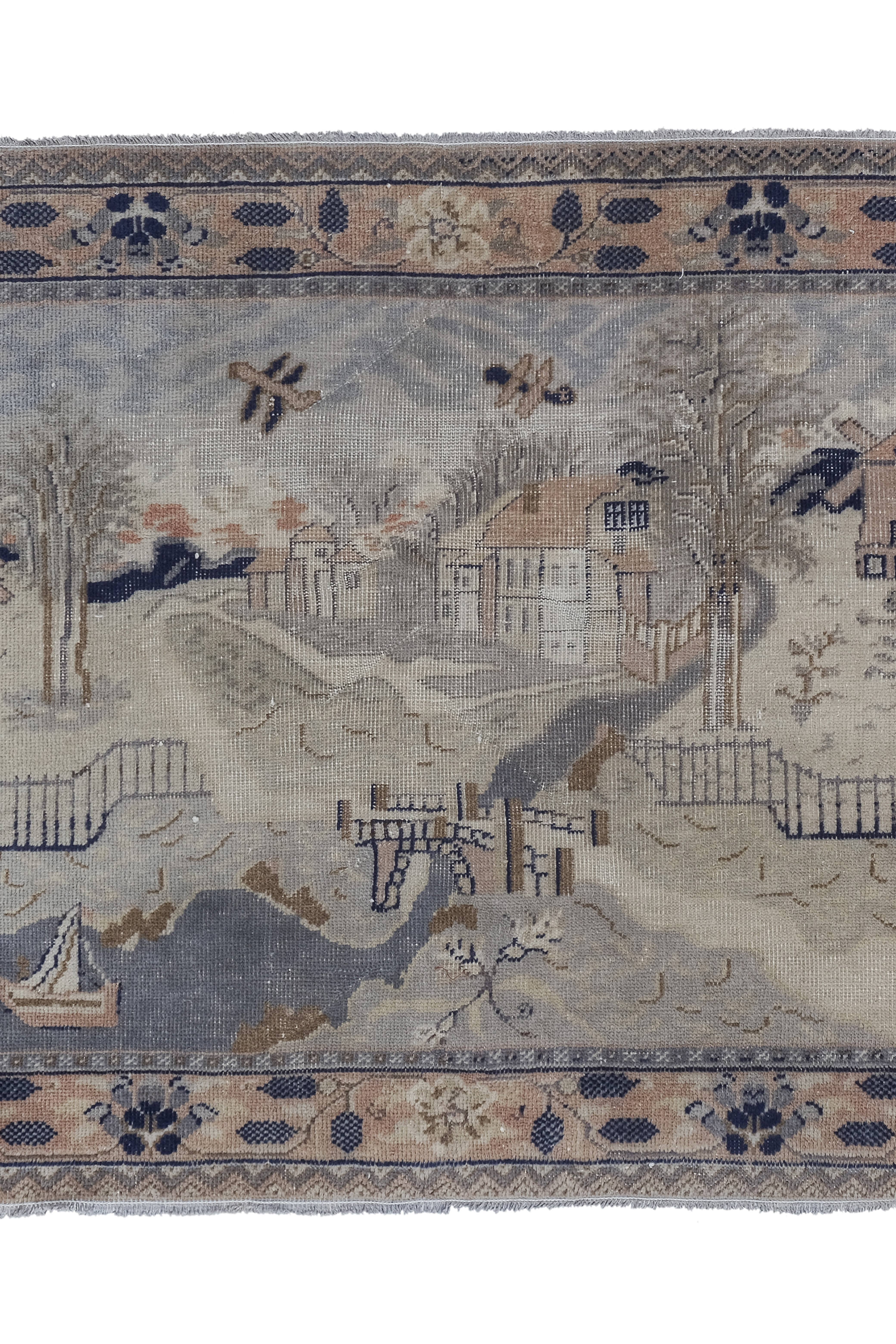 Hand-Embroidered Vintage Textile 43'' x 57''