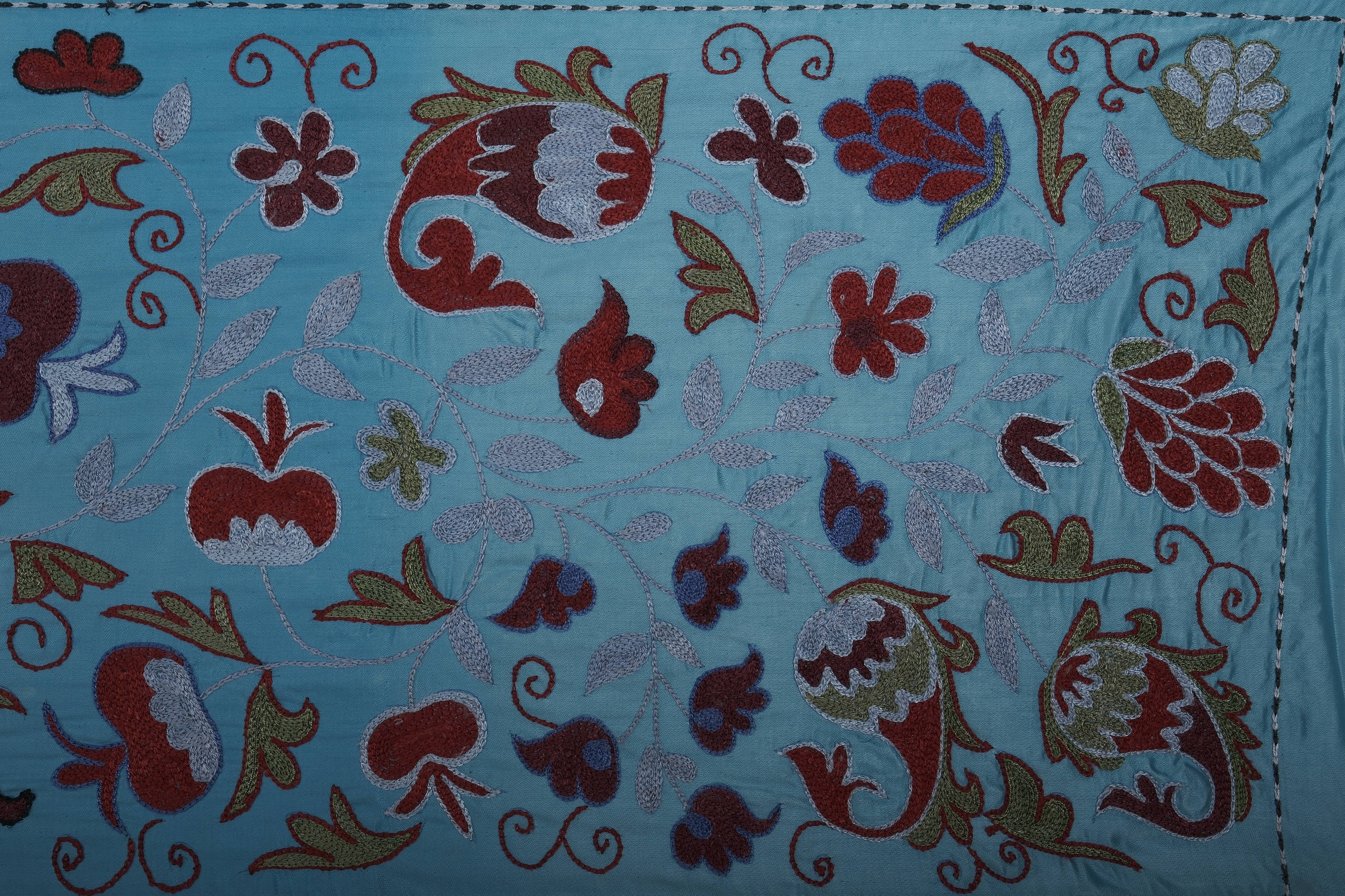 Hand-Embroidered Suzani Wall Hanging & Bedspread 1'9'' x 6'3''