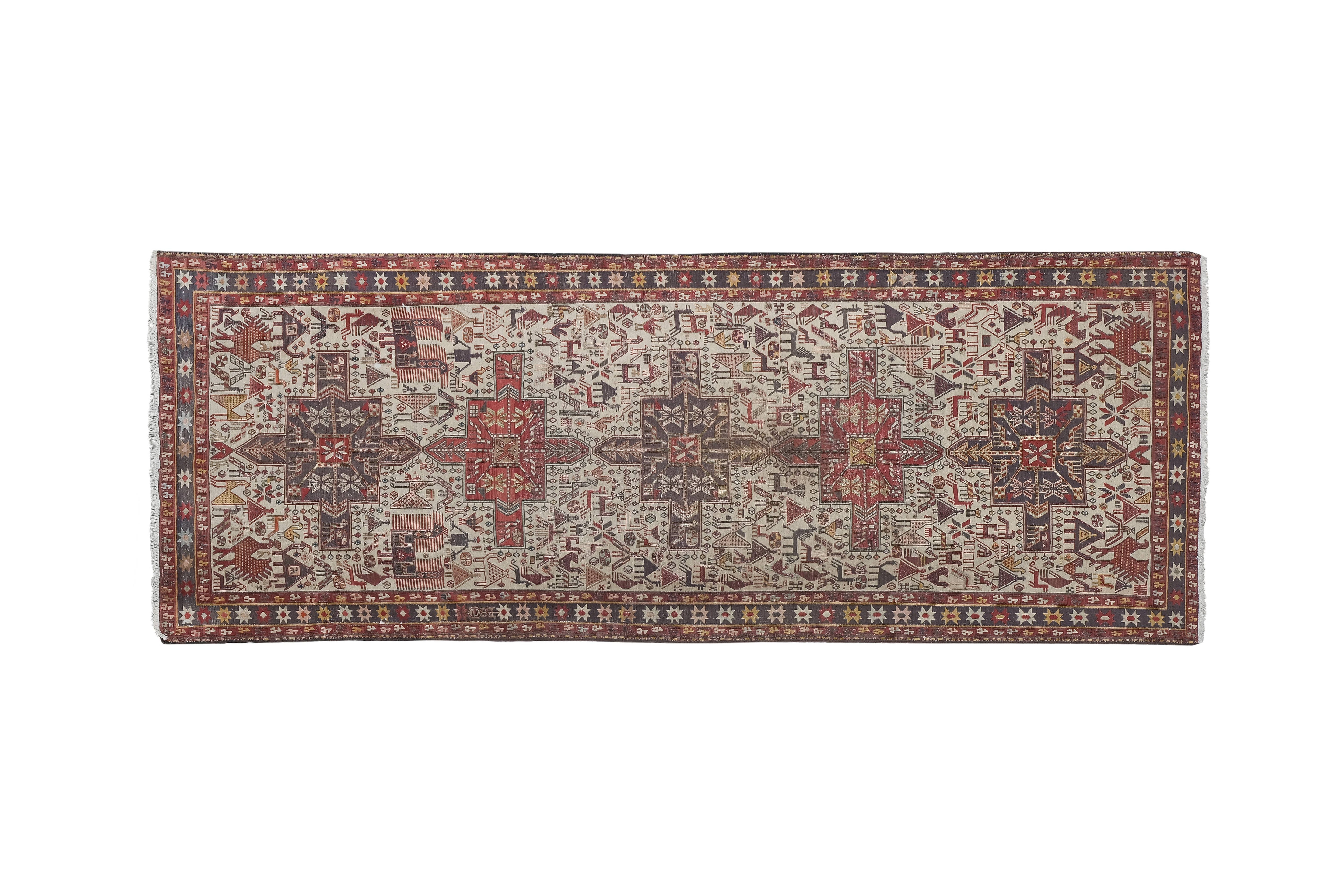 Vintage Animal Pattern Soumac Kilim Runner 3'7'' x 9'1''
