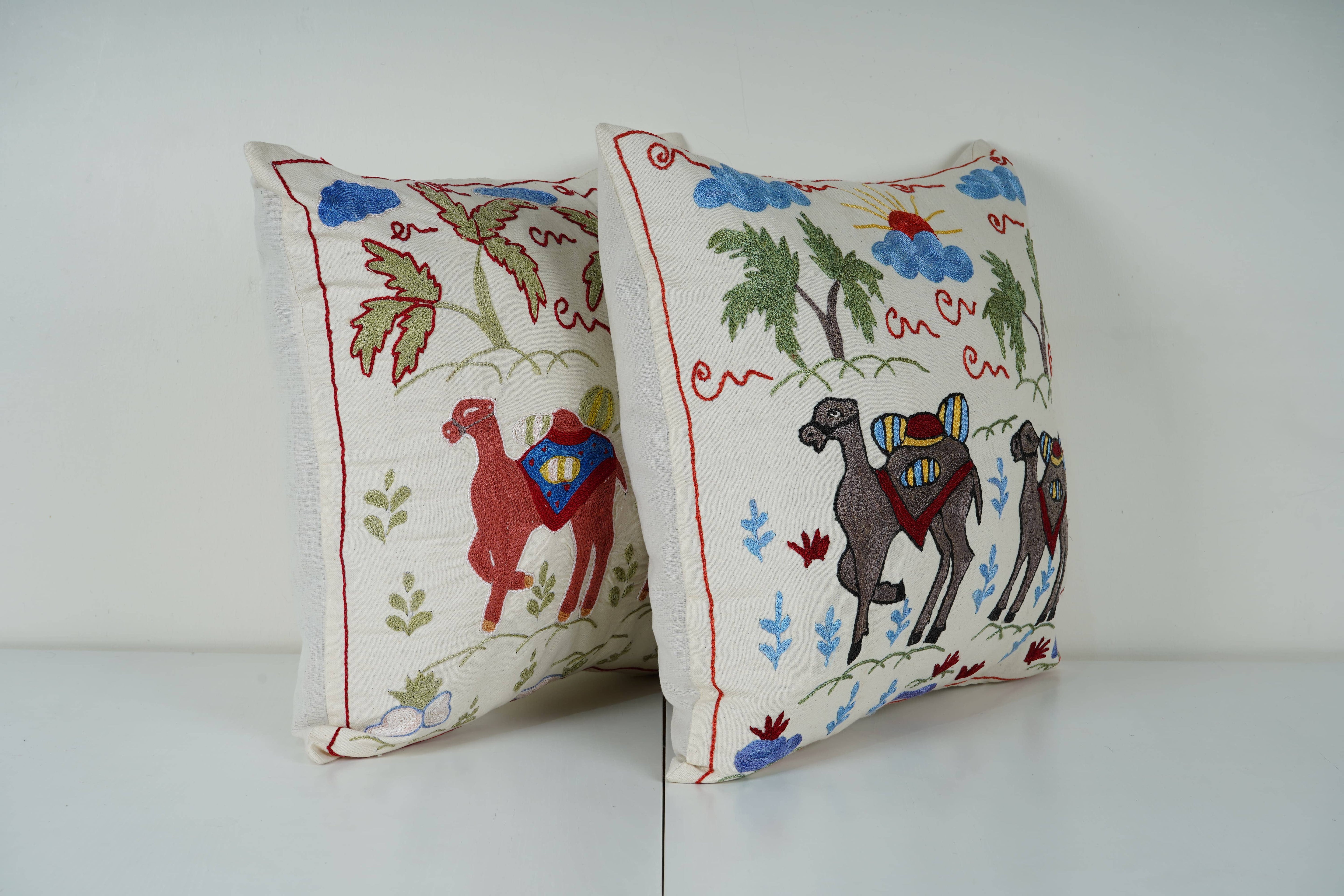 Camel Suzani Pillow Cover Set of 2 | 19'' x 19''