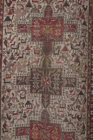 Vintage Animal Pattern Soumac Kilim Runner 3'7'' x 9'1''