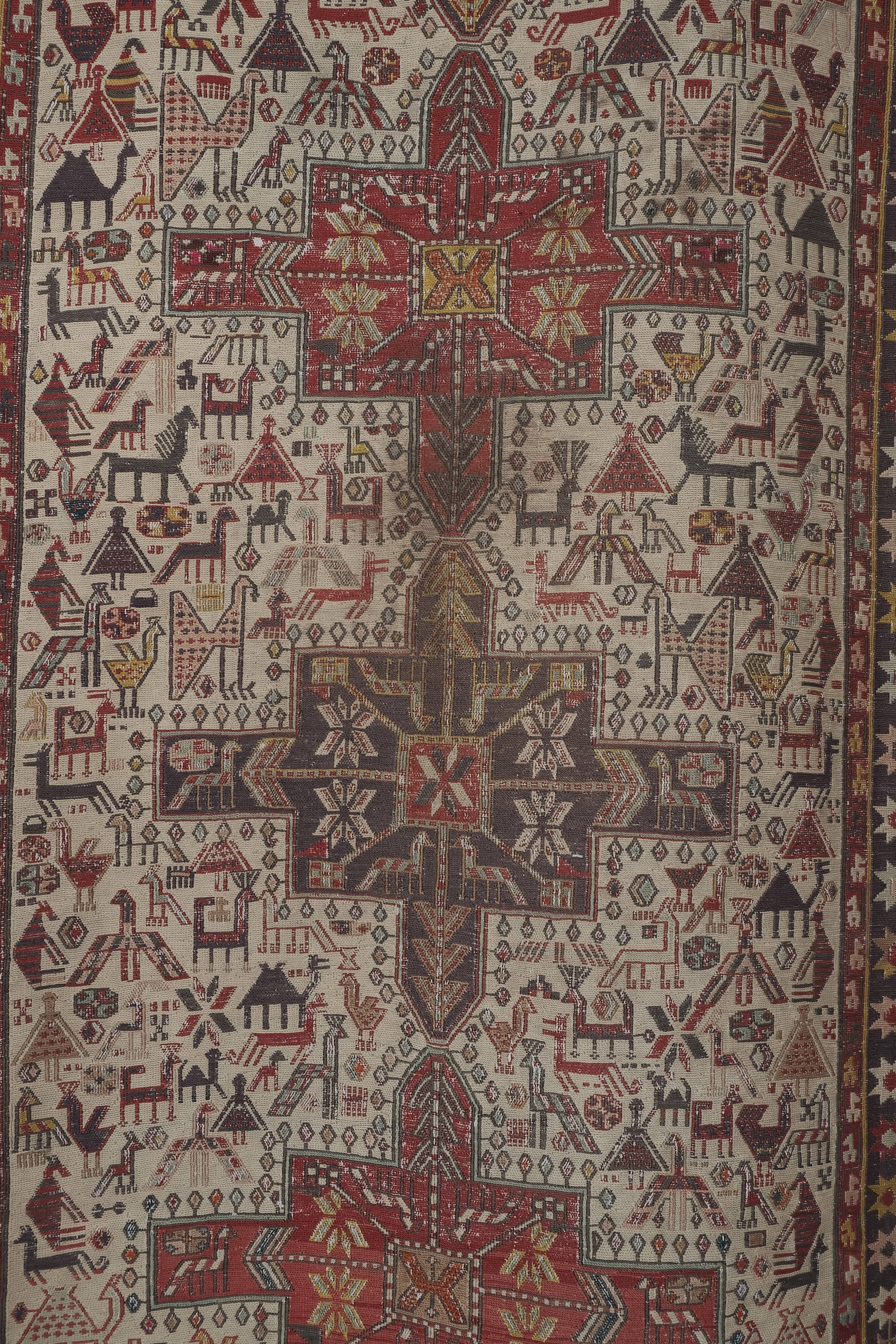 Vintage Animal Pattern Soumac Kilim Runner 3'7'' x 9'1''
