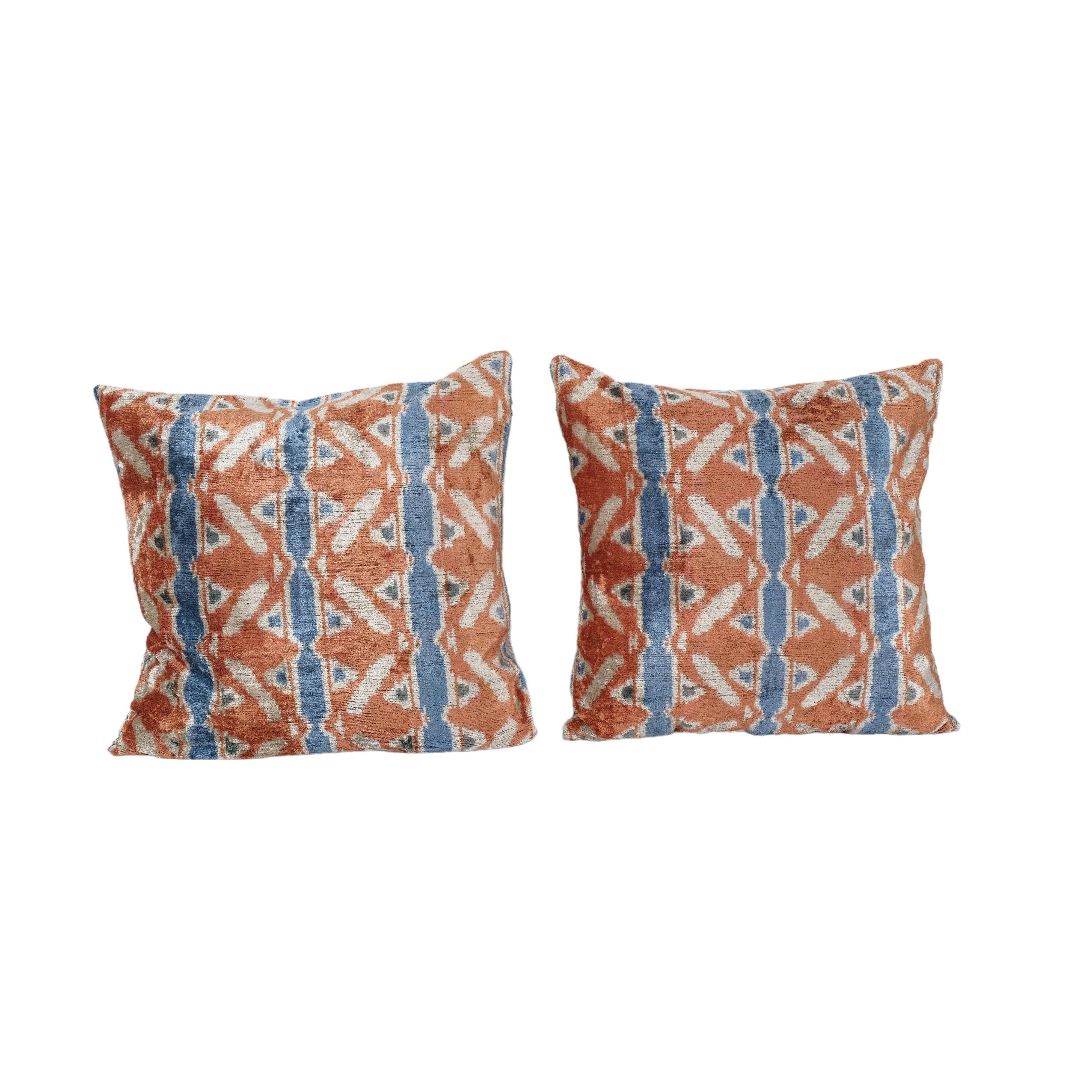 Silk Ikat Velvet Pillow Cover Set of 2 | 24'' x 24''