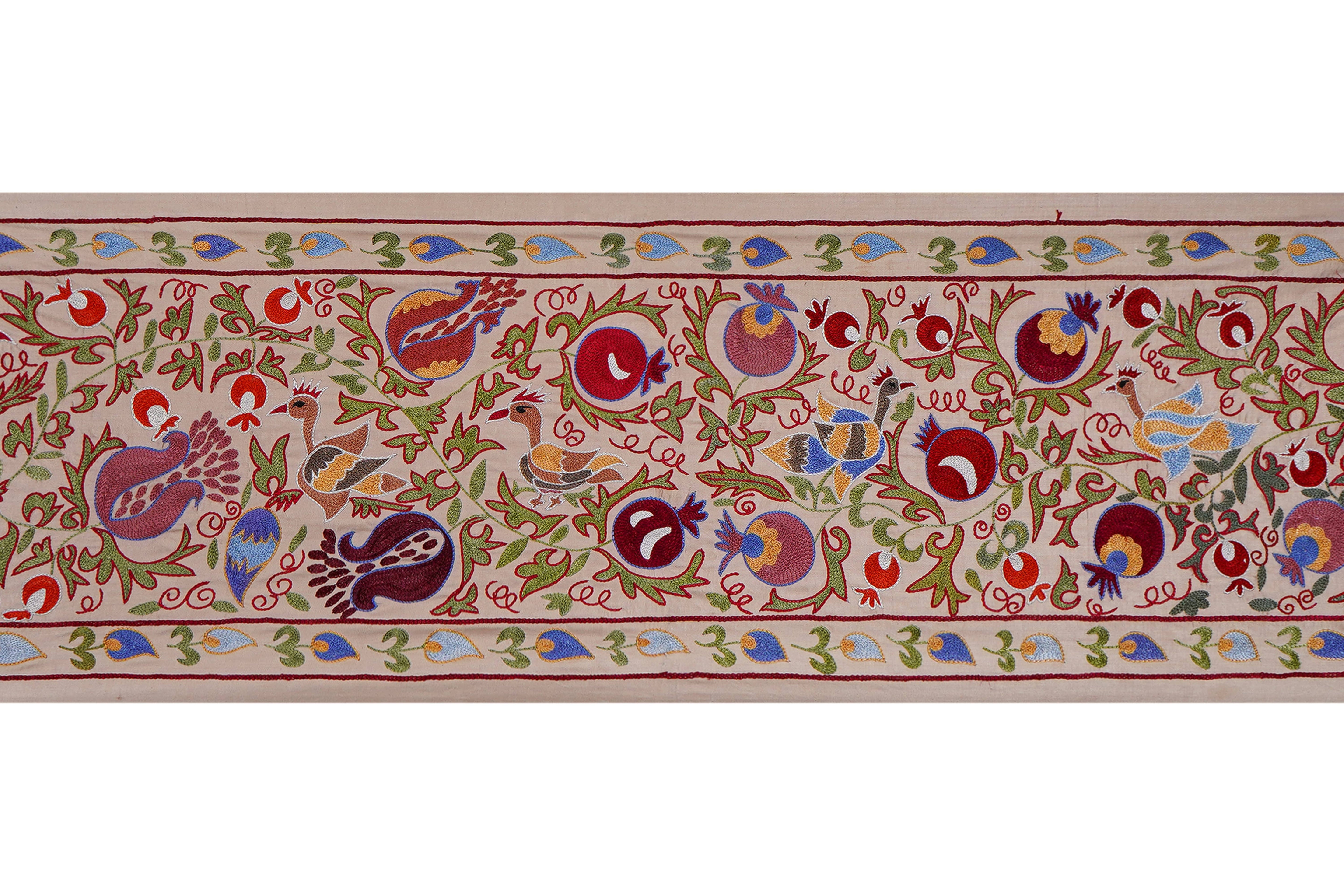 Bird Silk Suzani Wall Hanging & Bedspread | 1'8'' x 6'3''