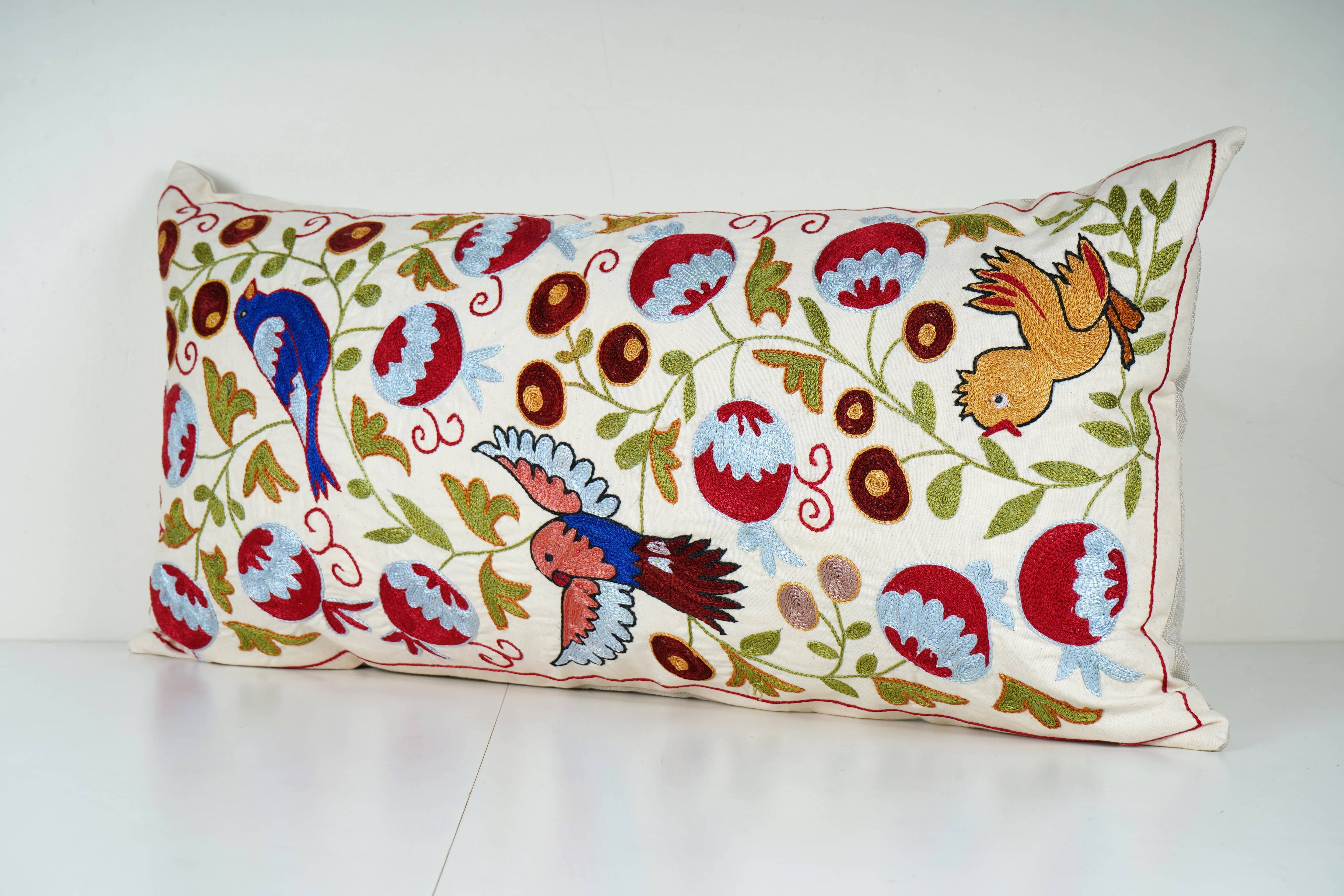Bird Suzani Bedding Pillow Cover | 17'' x 34''