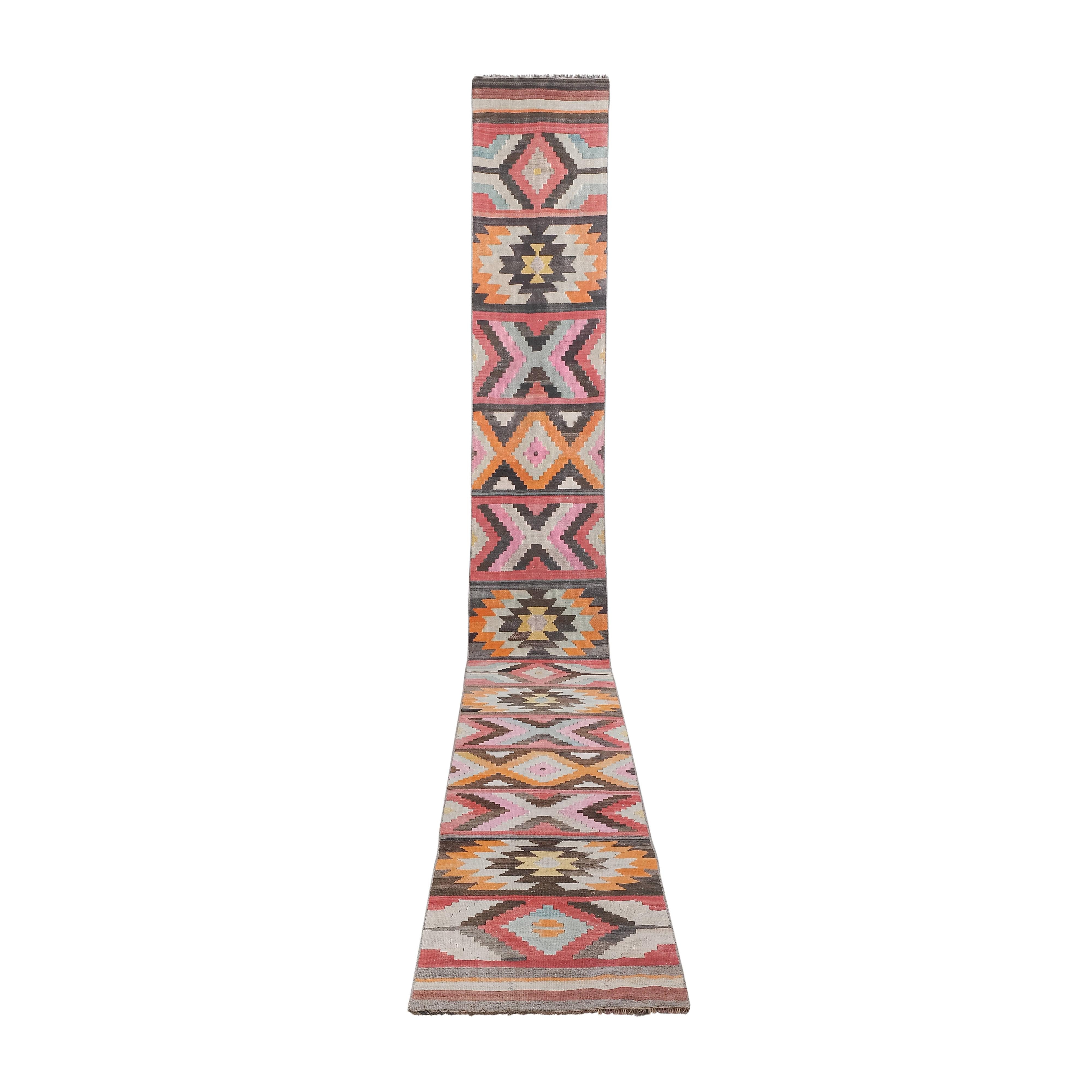 Vintage Turkish Kilim Runner 2'4'' x 21'6''