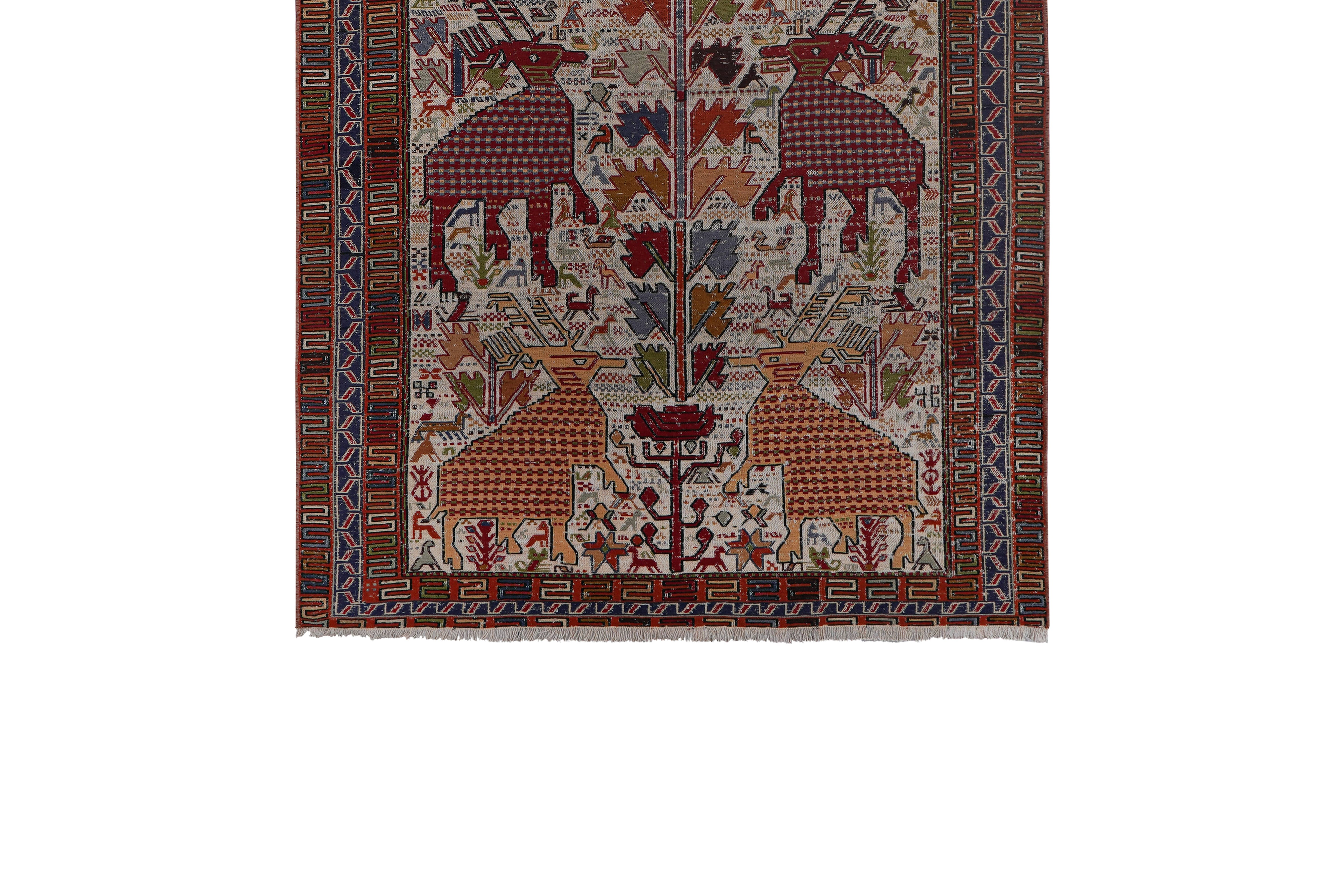 Vintage Turkish Soumac Kilim Rug 3'7'' x 7'1''