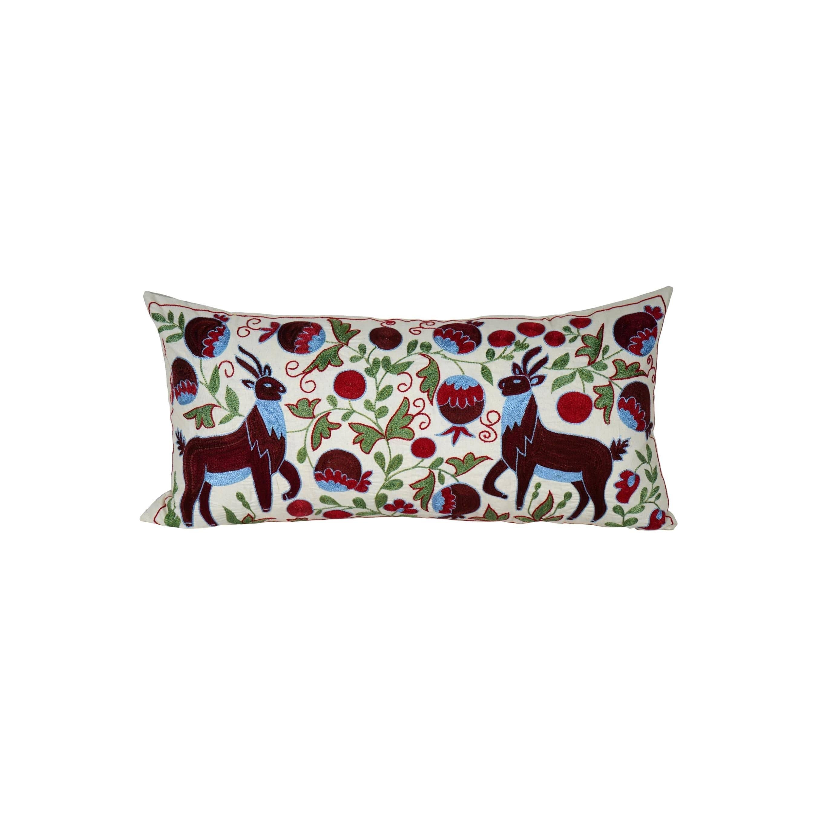 Deer Suzani Bedding Pillow Cover | 18'' x 34''