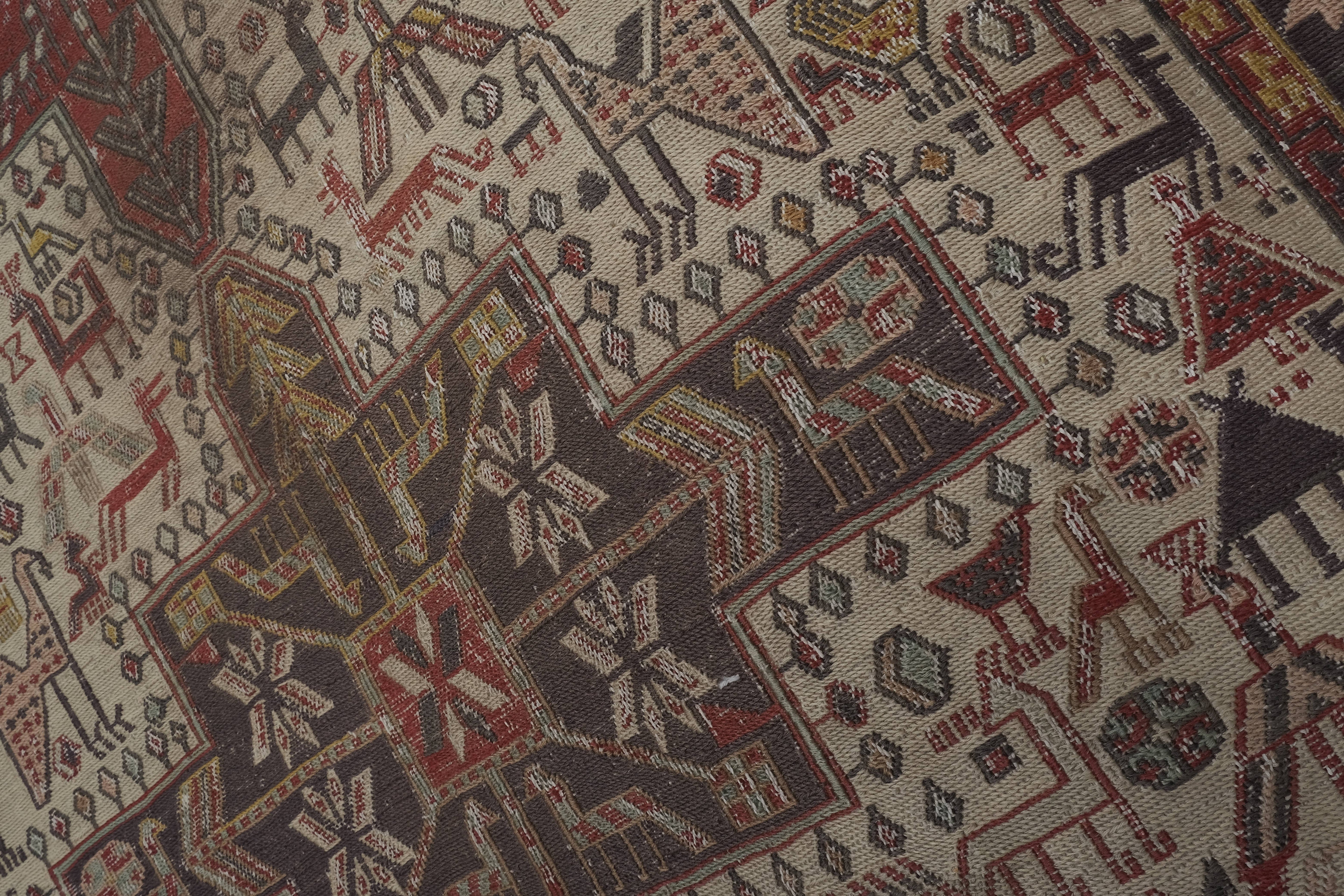 Vintage Animal Pattern Soumac Kilim Runner 3'7'' x 9'1''