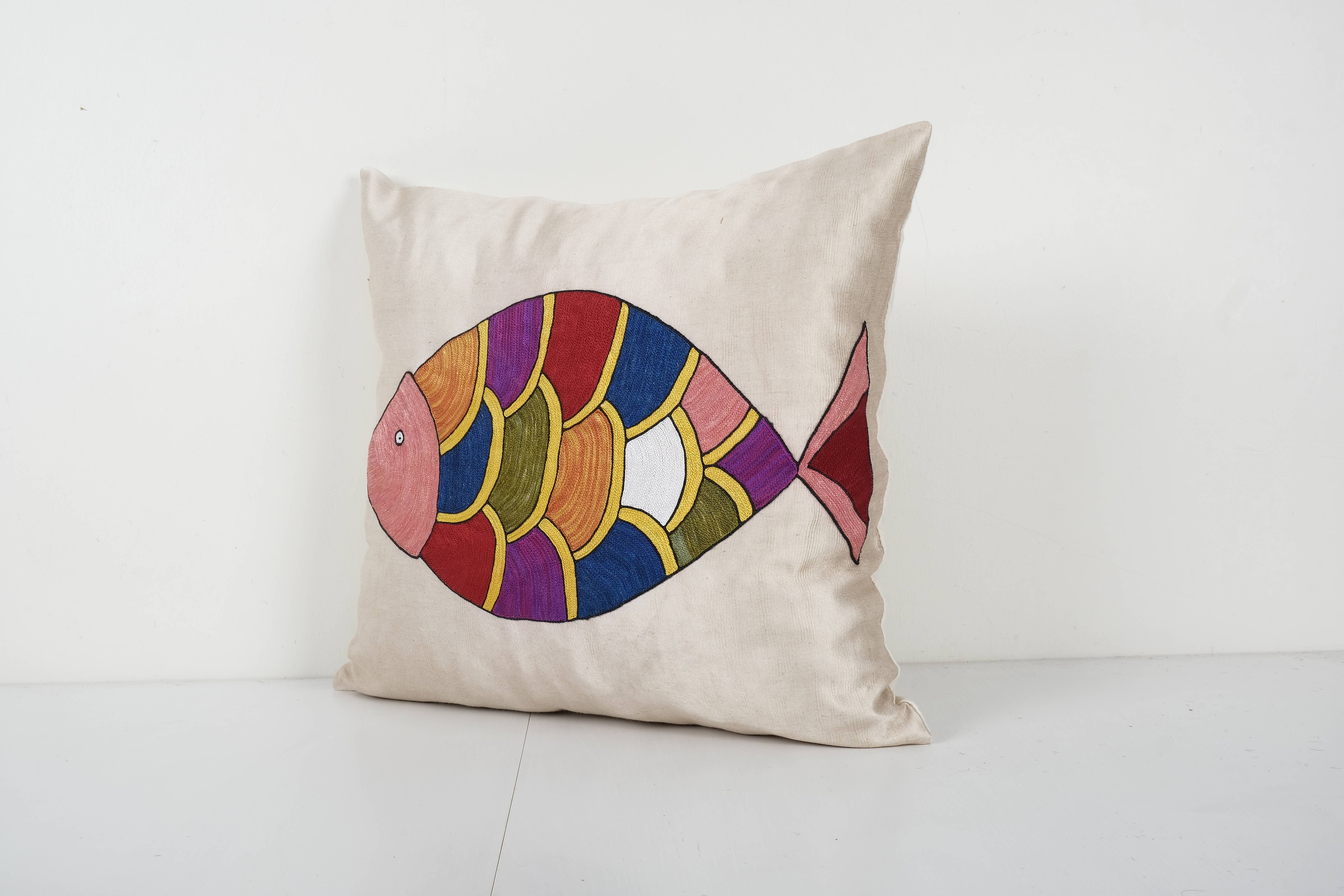 Fish Silk Suzani Pillow Cover | 19'' x 19''