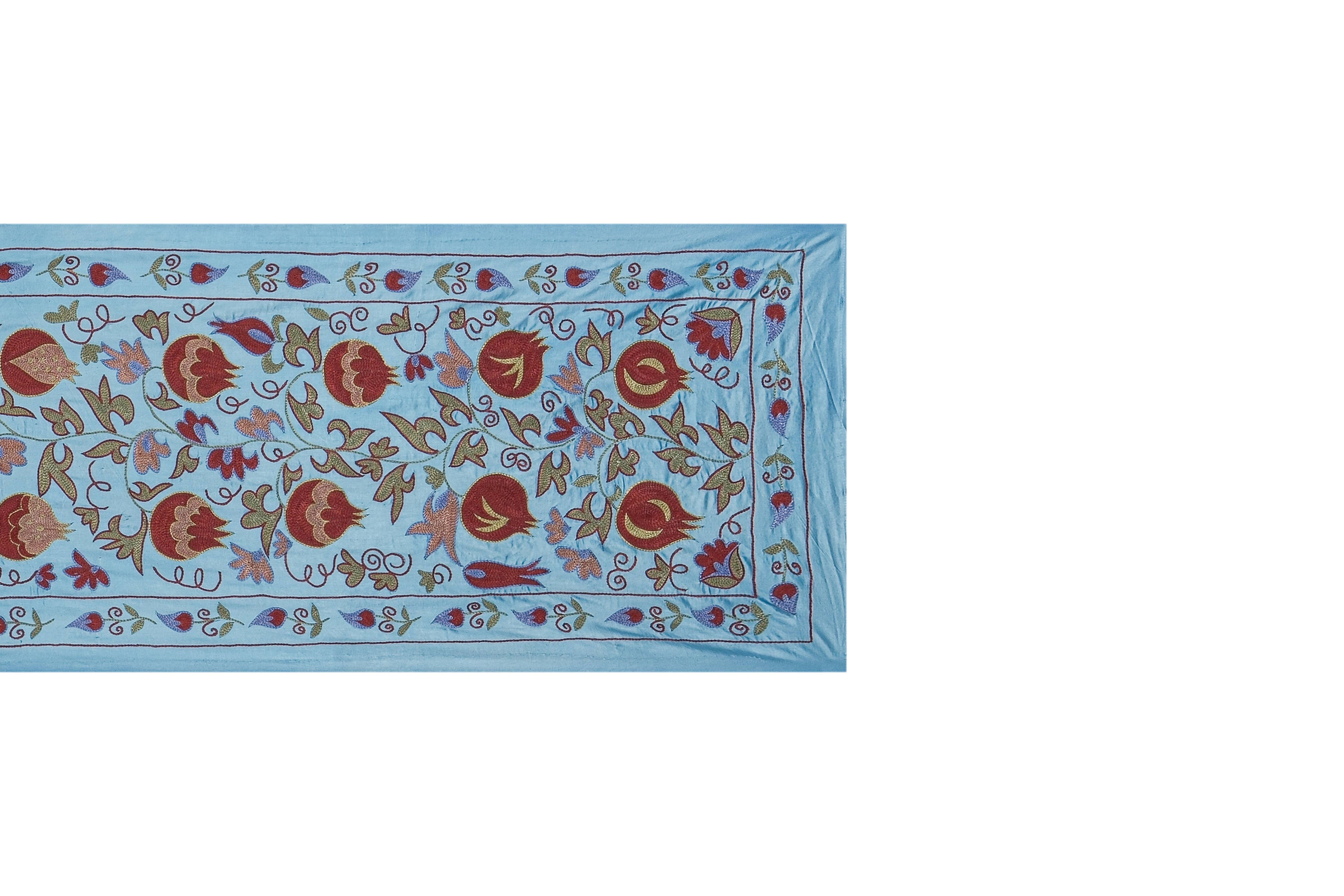 Hand-Embroidered Silk Suzani Wall Hanging & Bedspread 1'9'' x 6'3''