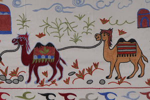 Hand-Embroidered Vintage Textile | 3'5'' x 6'4'' Camel