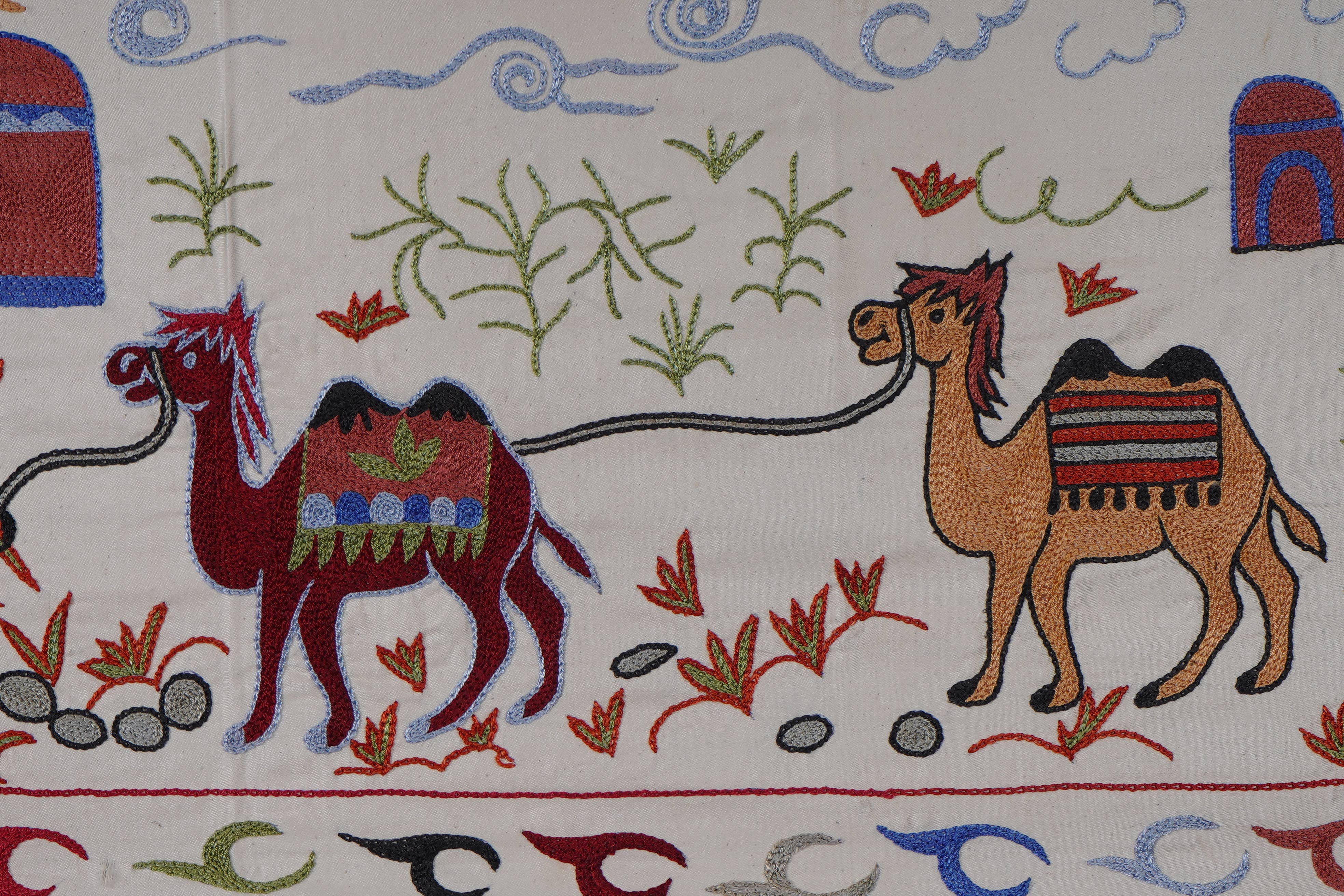 Hand-Embroidered Vintage Textile | 3'5'' x 6'4'' Camel