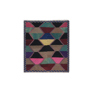 Vintage Checkered Turkish Shaggy Tulu Rug 49'' x 56''