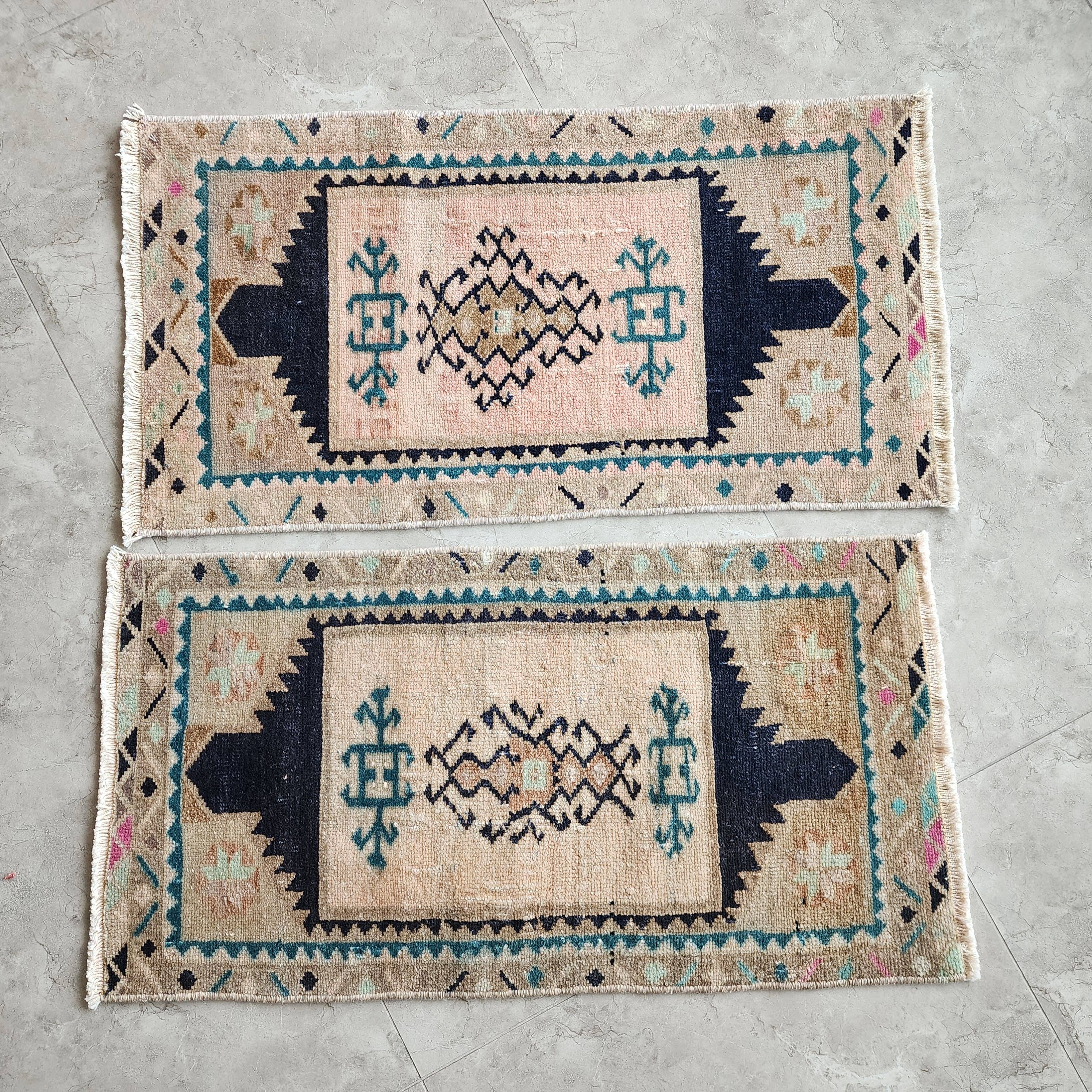 Vintage Turkish Yastik Rugs Set of 2 | 18'' x 34''